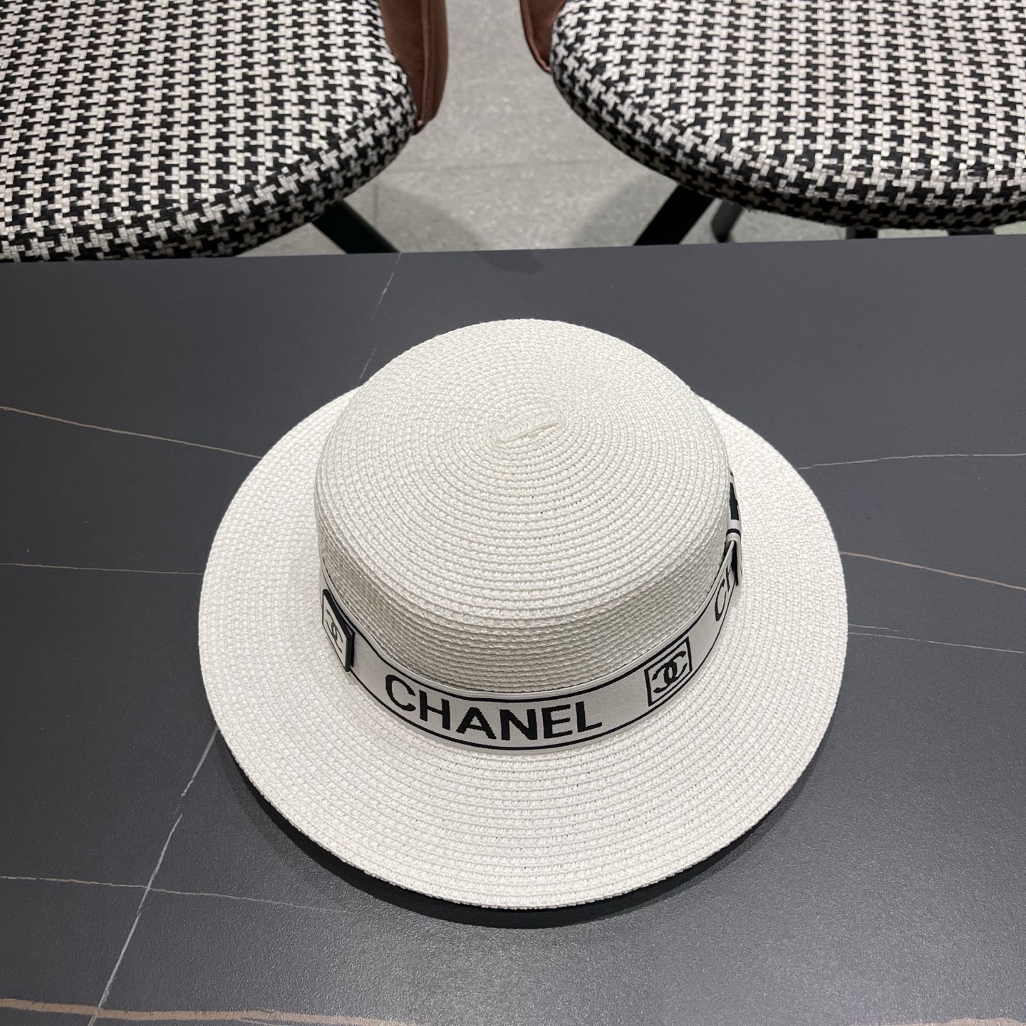 Chanel香奈儿新款平顶草帽，头围57cm