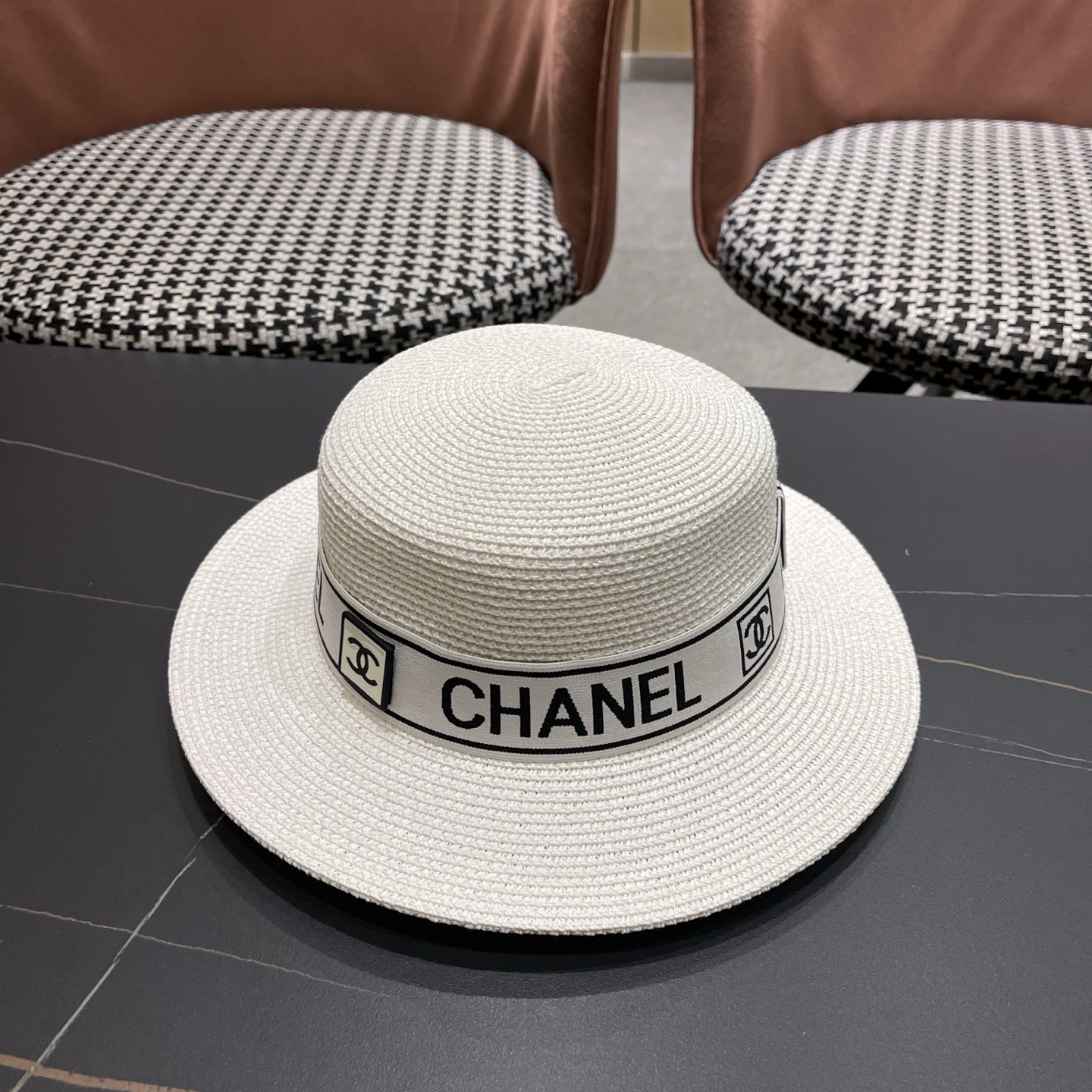 Chanel香奈儿新款平顶草帽，头围57cm