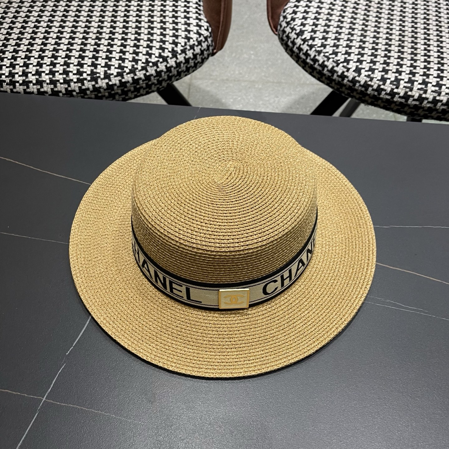 Chanel香奈儿新款平顶草帽，头围57cm