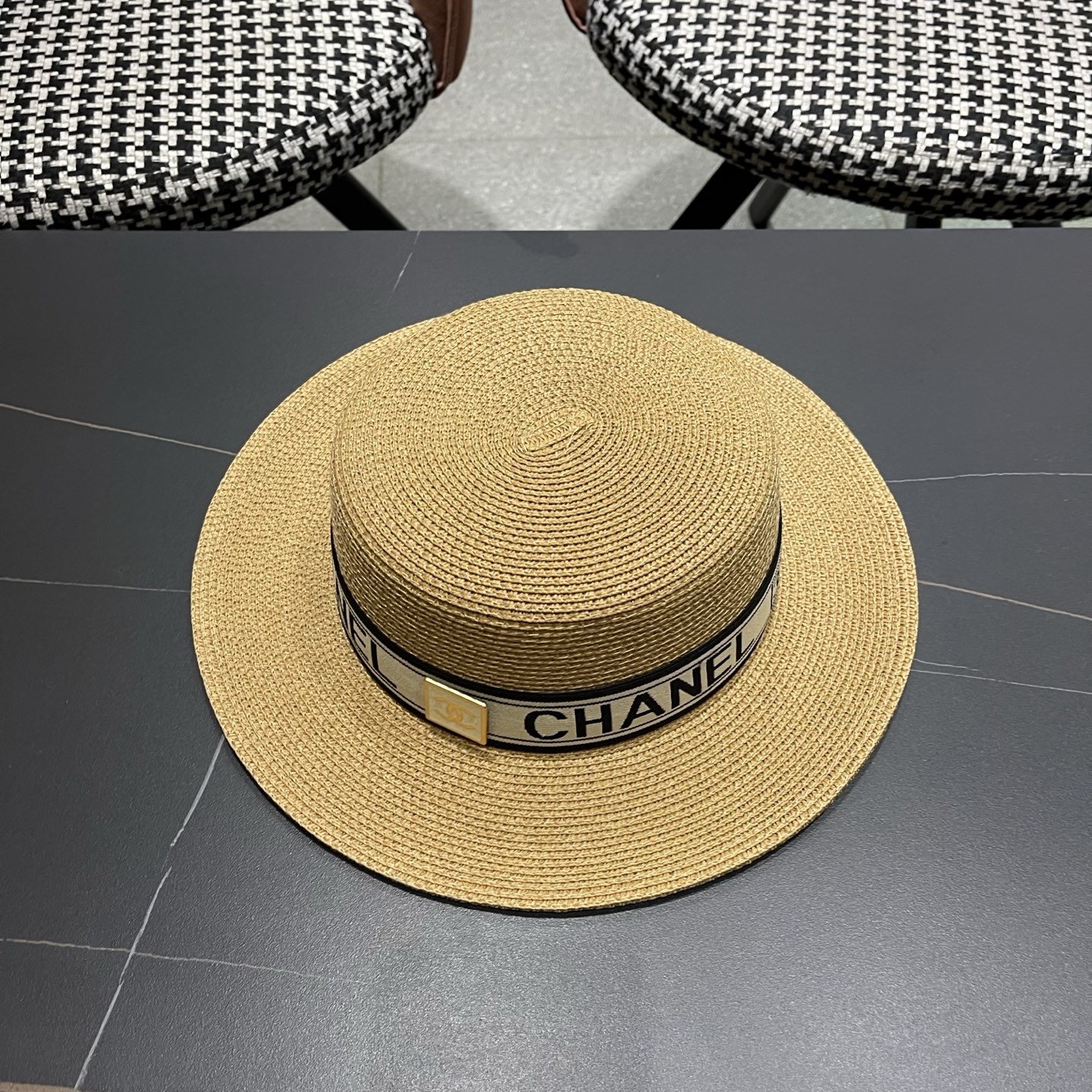 Chanel香奈儿新款平顶草帽，头围57cm