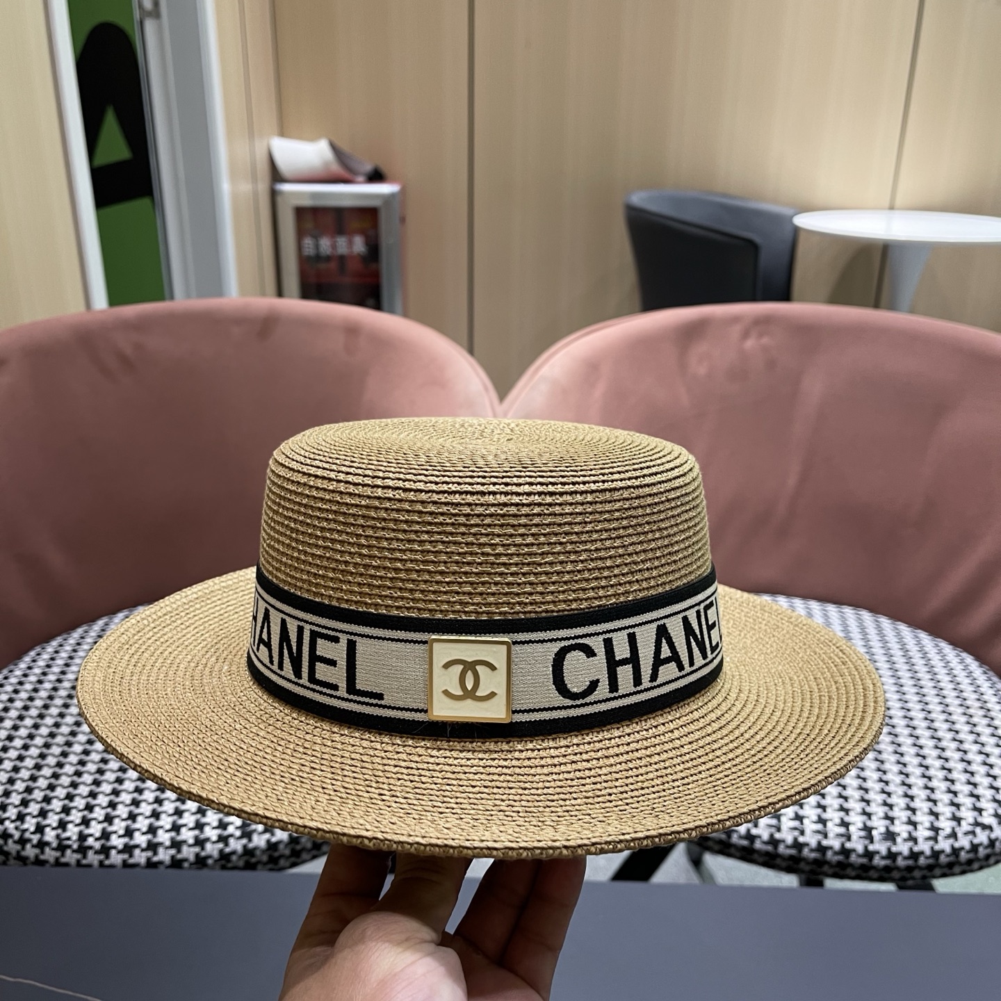 Chanel香奈儿新款平顶草帽，头围57cm