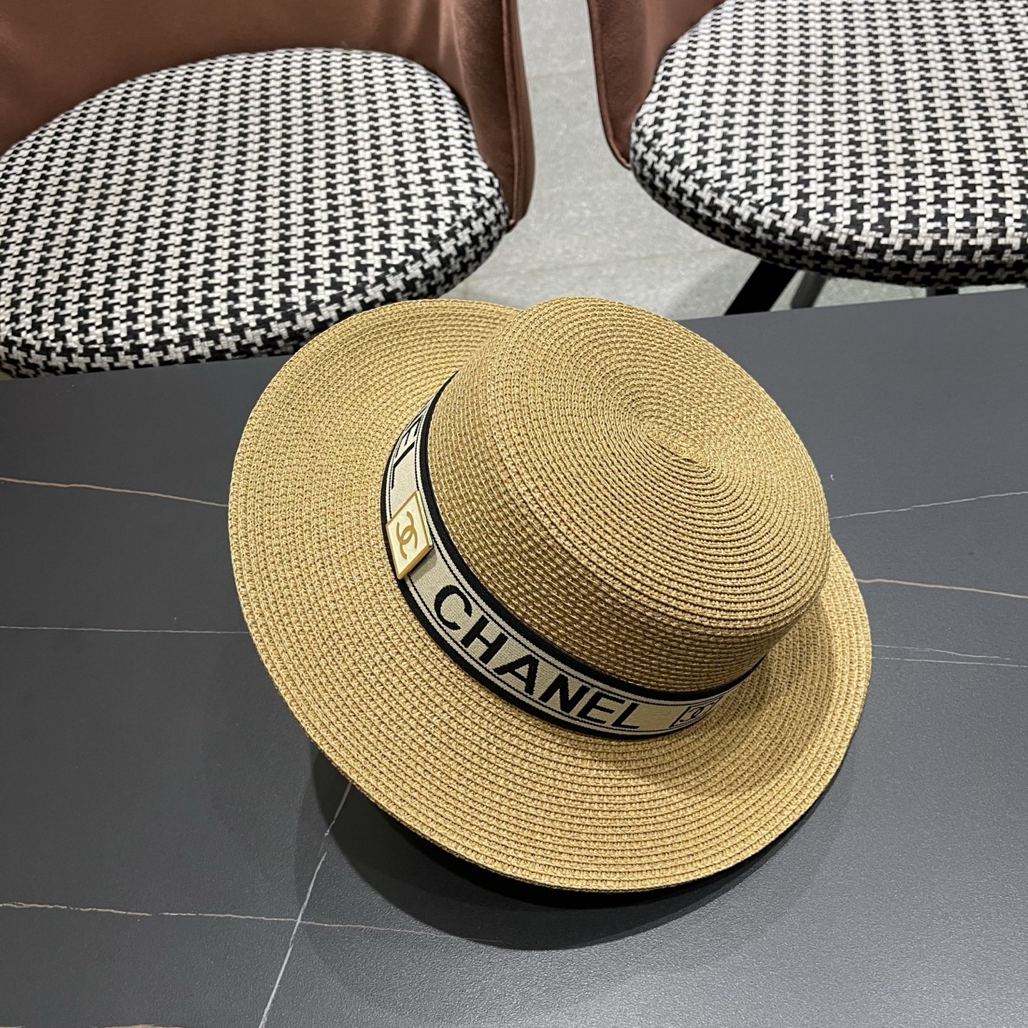 Chanel香奈儿新款平顶草帽，头围57cm