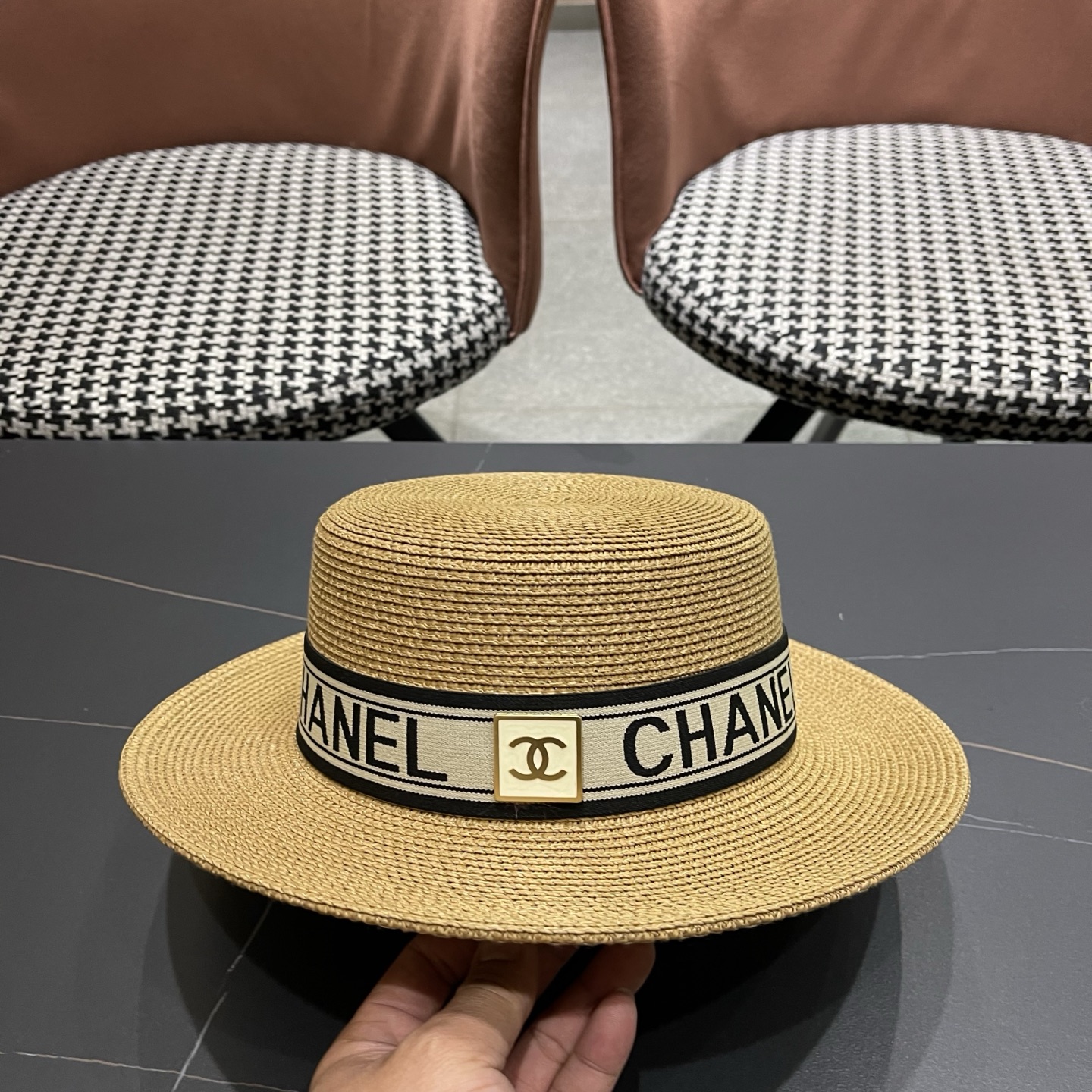 Chanel香奈儿新款平顶草帽，头围57cm