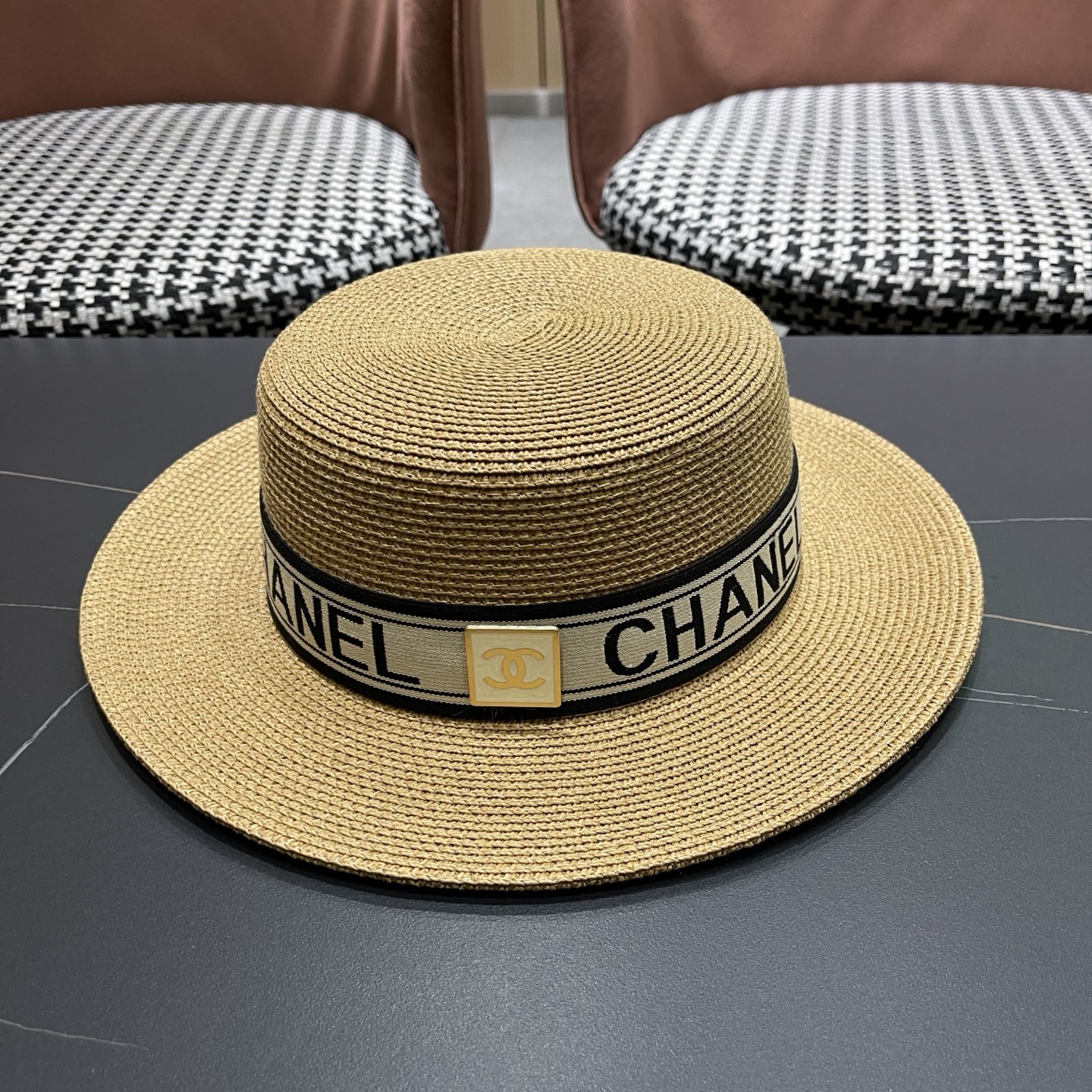 Chanel香奈儿新款平顶草帽，头围57cm