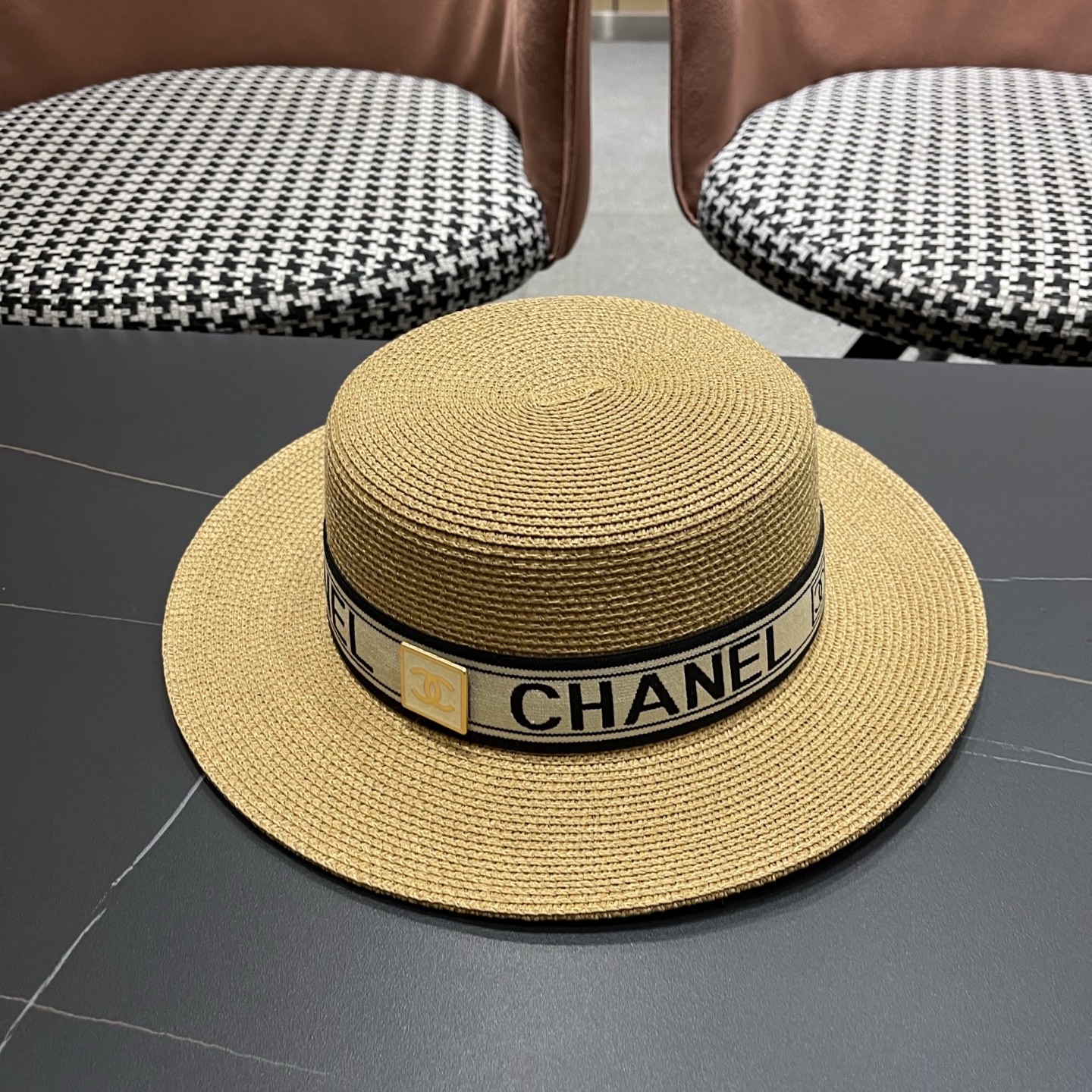 Chanel香奈儿新款平顶草帽，头围57cm