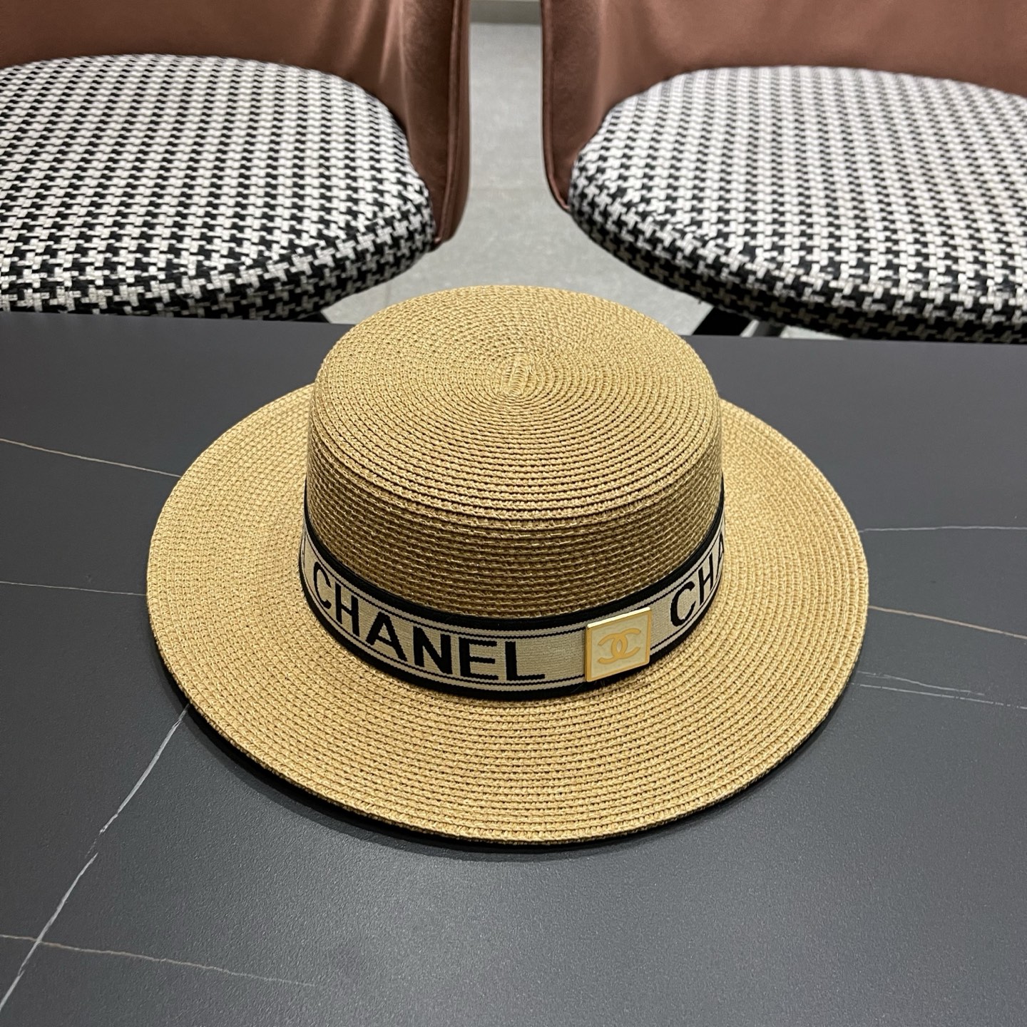 Chanel香奈儿新款平顶草帽，头围57cm