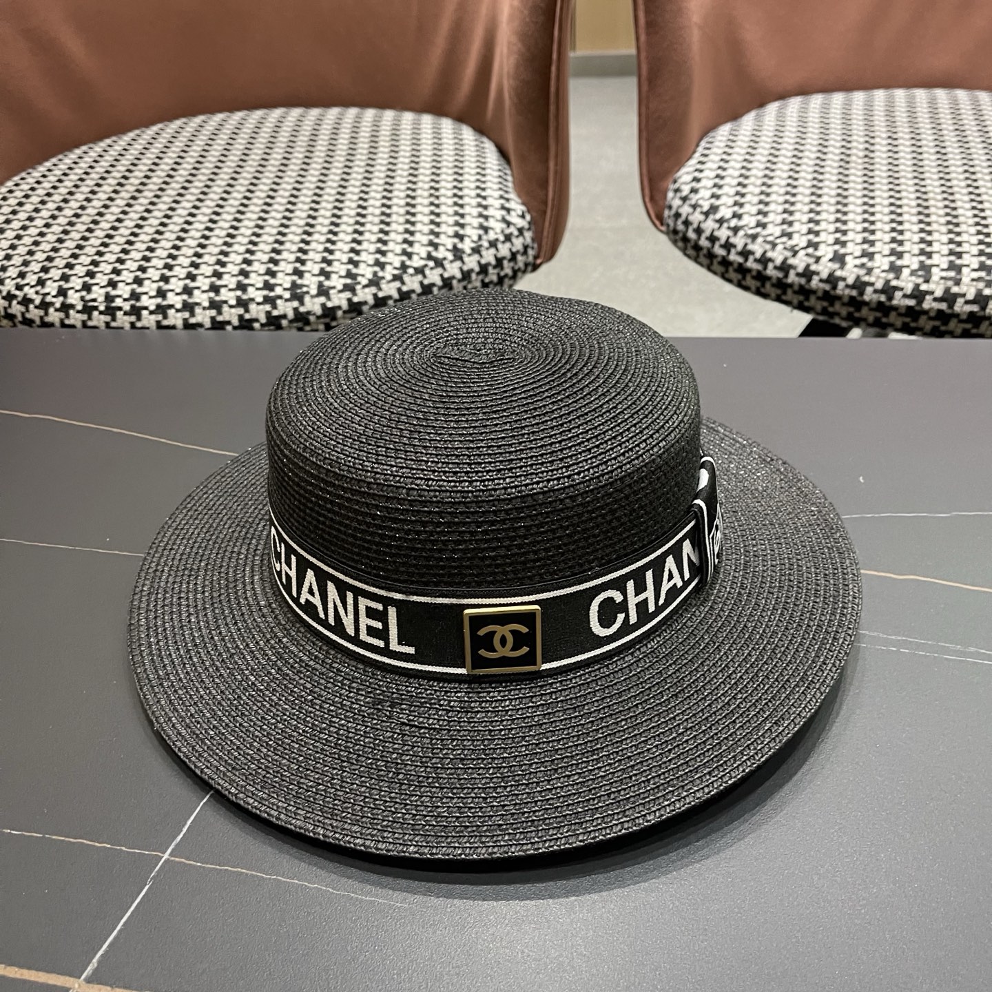 Chanel香奈儿新款平顶草帽，头围57cm