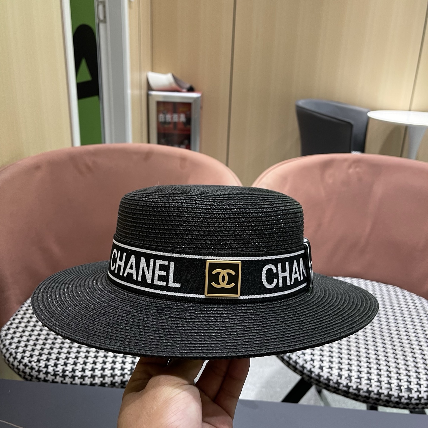 Chanel香奈儿新款平顶草帽，头围57cm