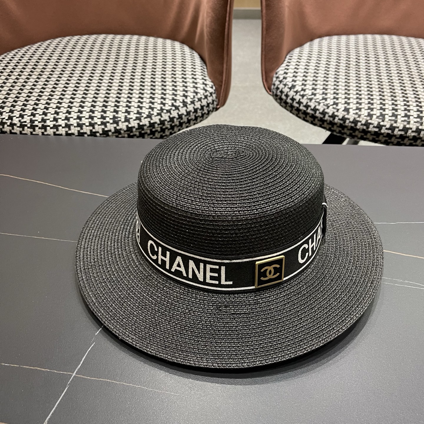 Chanel香奈儿新款平顶草帽，头围57cm