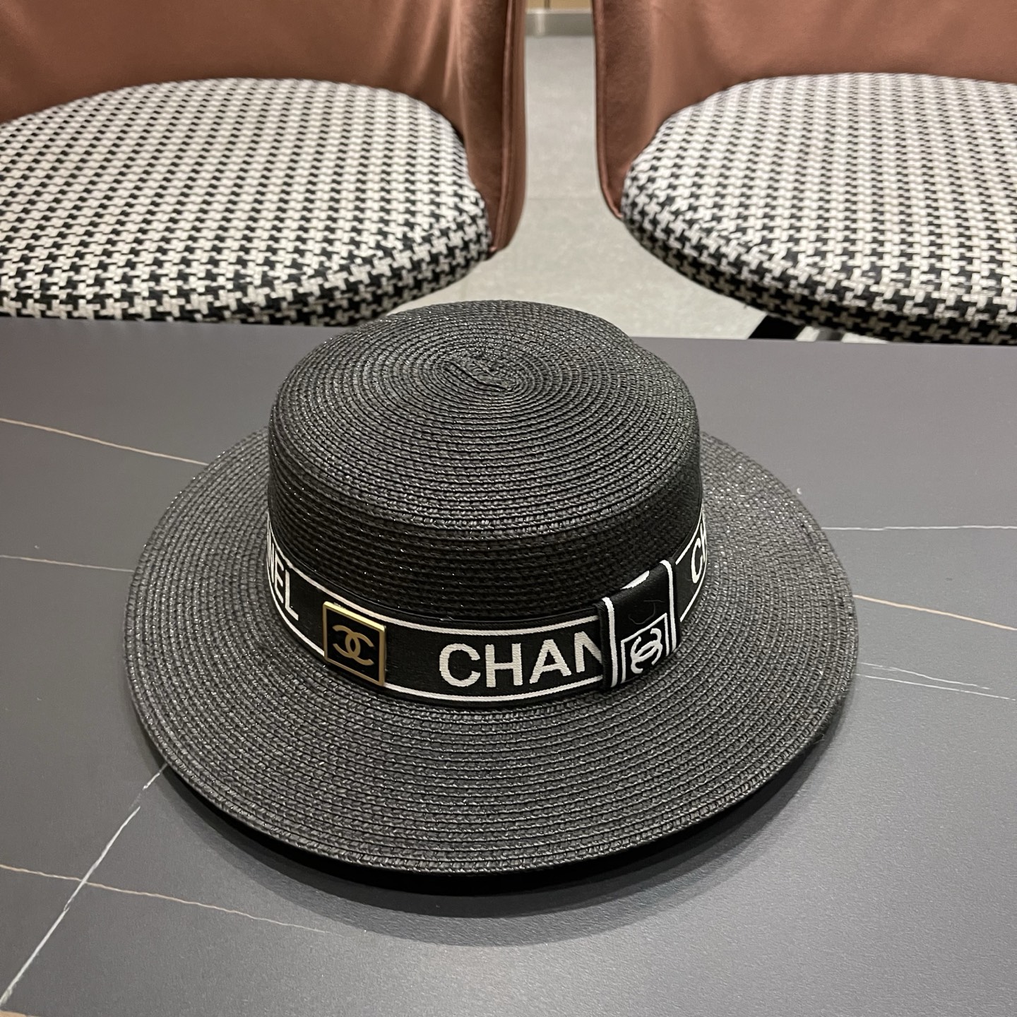 Chanel香奈儿新款平顶草帽，头围57cm