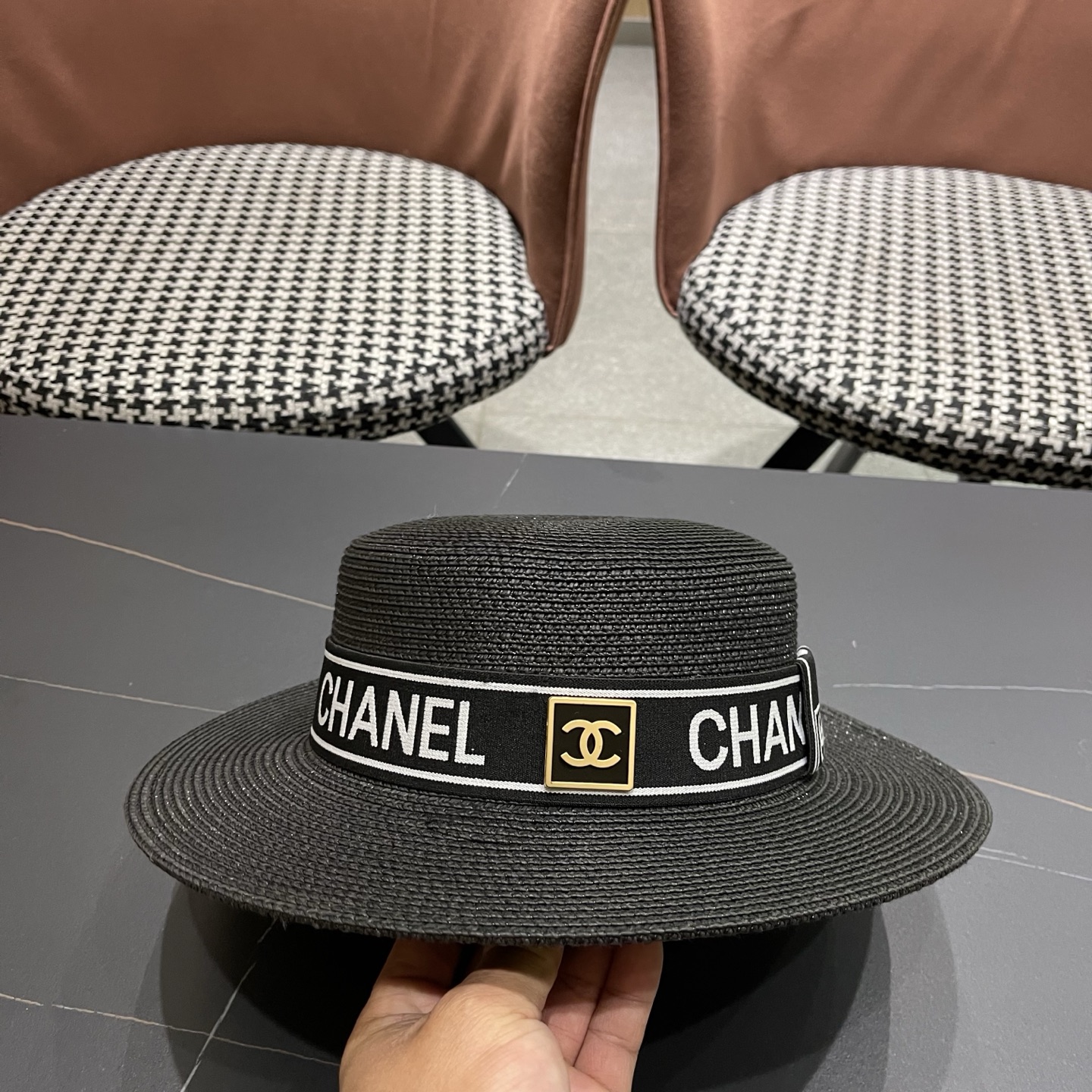 Chanel香奈儿新款平顶草帽，头围57cm