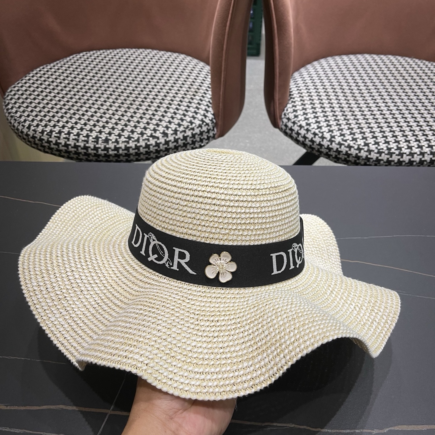 Dior迪奥 新款波浪形草帽女夏季海边度假大帽檐沙滩遮阳太阳帽子