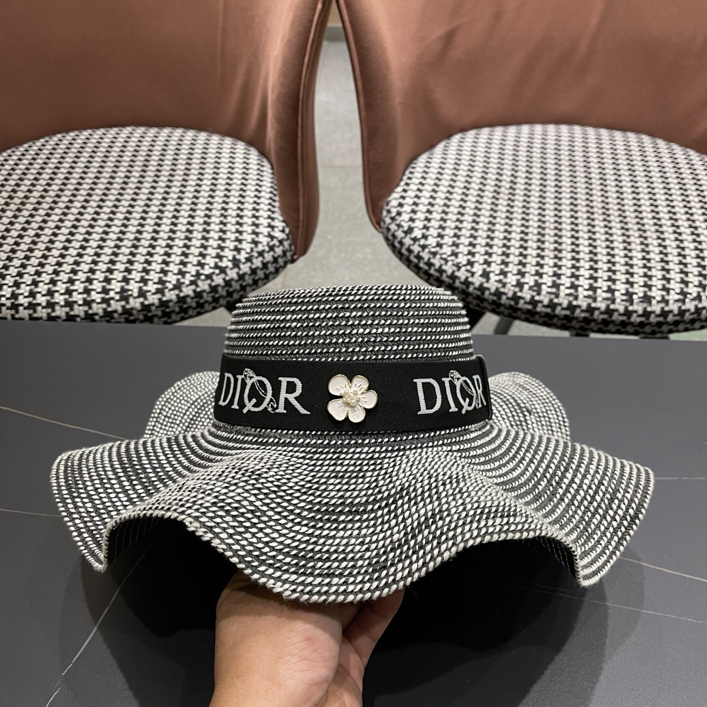 Dior迪奥 新款波浪形草帽女夏季海边度假大帽檐沙滩遮阳太阳帽子