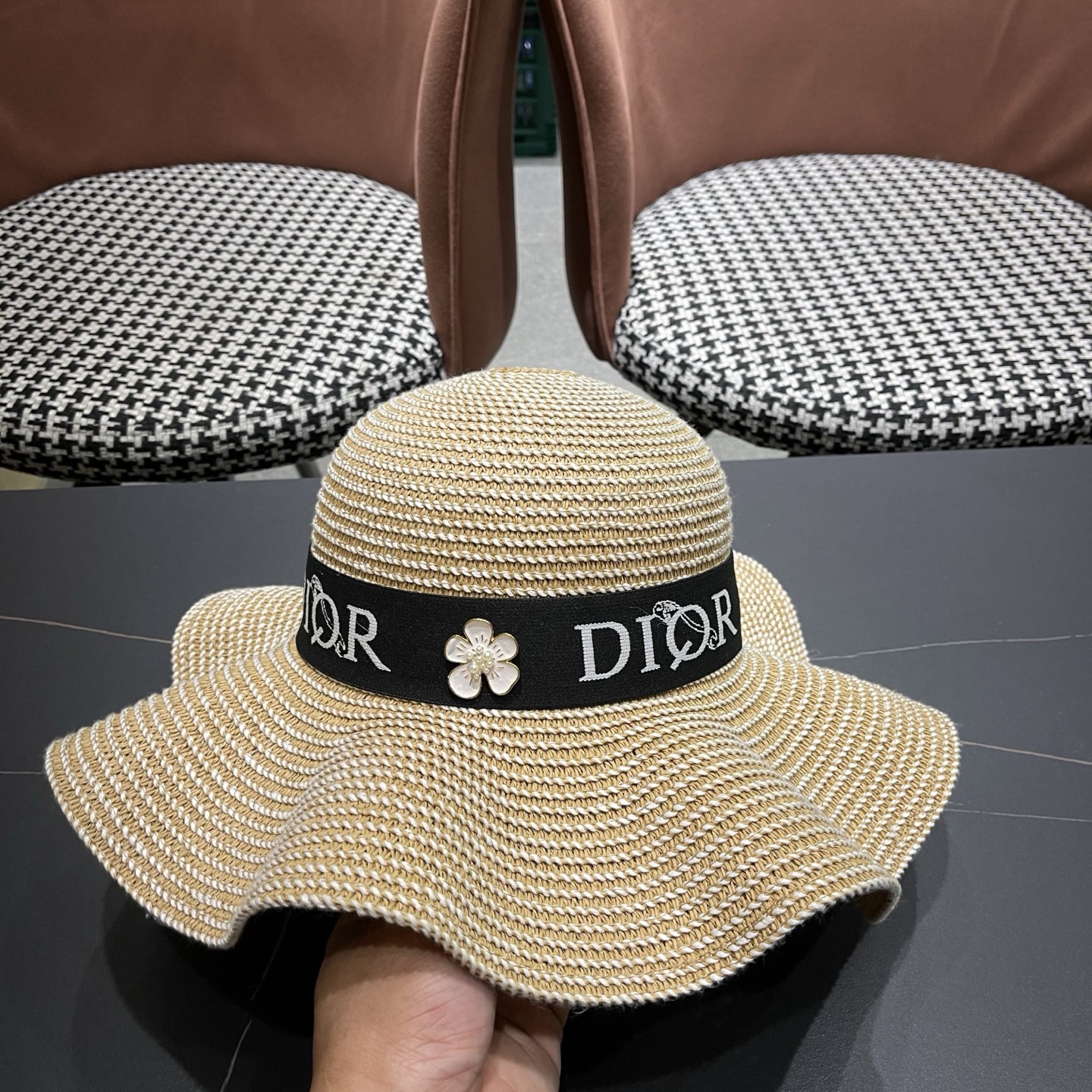 Dior迪奥 新款波浪形草帽女夏季海边度假大帽檐沙滩遮阳太阳帽子