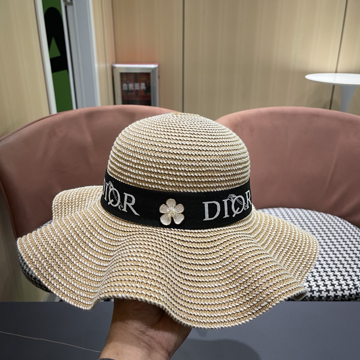 Dior迪奥 新款波浪形草帽女夏季海边度假大帽檐沙滩遮阳太阳帽子