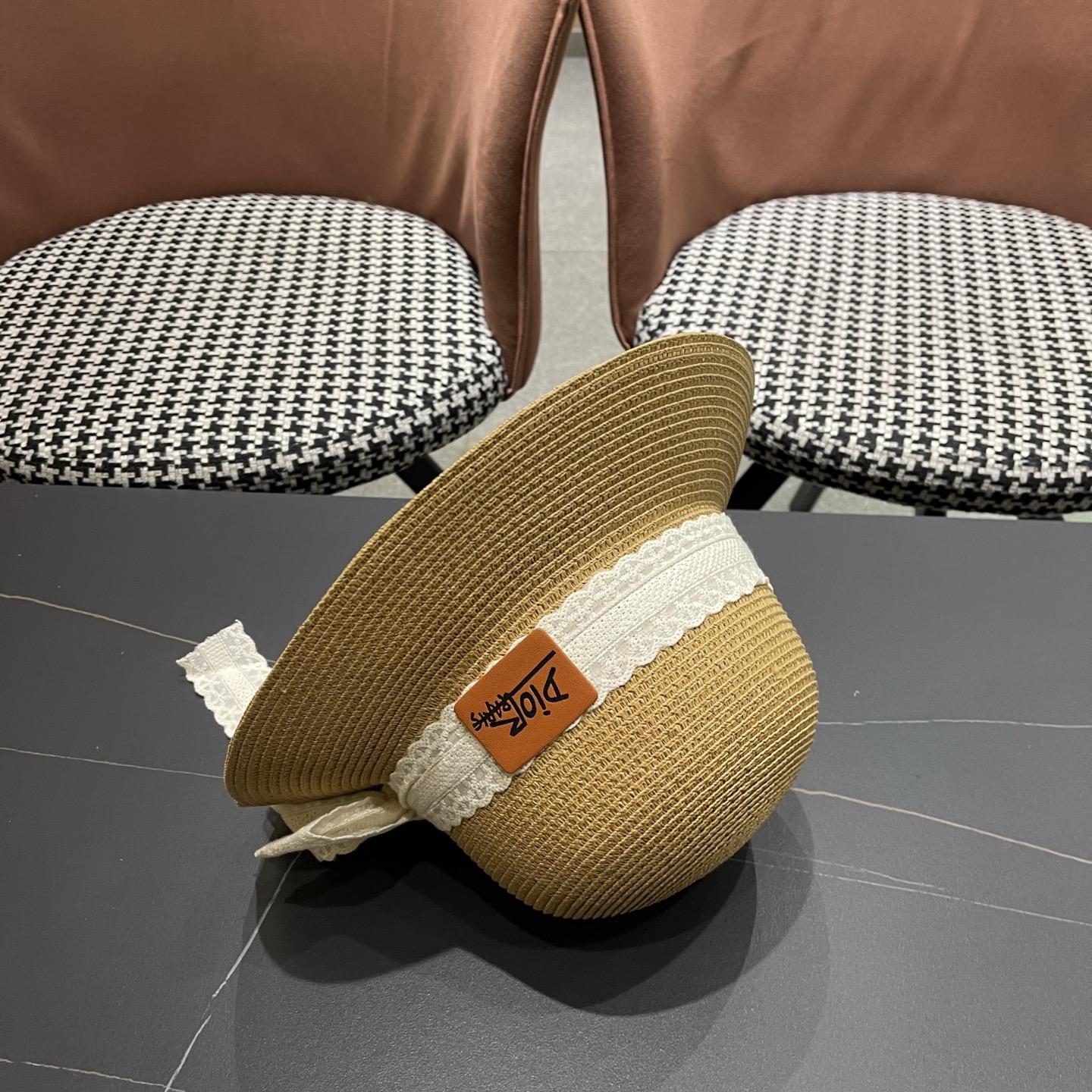 Dior迪奥 新款沙滩草帽女春夏韩版蕾丝蝴蝶结海边遮阳帽透气防晒帽