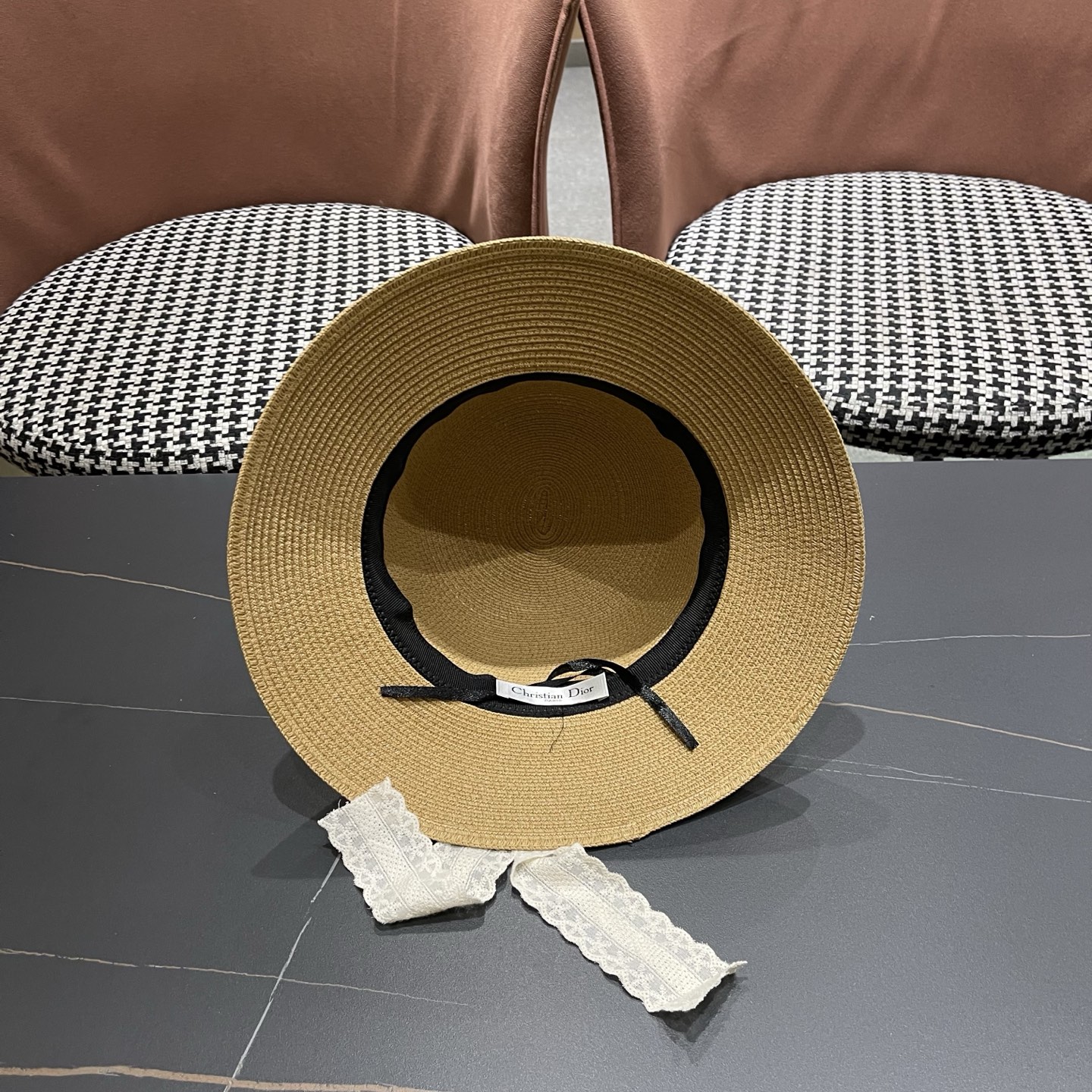 Dior迪奥 新款沙滩草帽女春夏韩版蕾丝蝴蝶结海边遮阳帽透气防晒帽