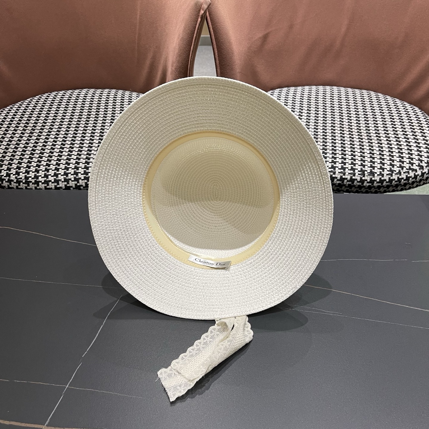 Dior迪奥 新款沙滩草帽女春夏韩版蕾丝蝴蝶结海边遮阳帽透气防晒帽