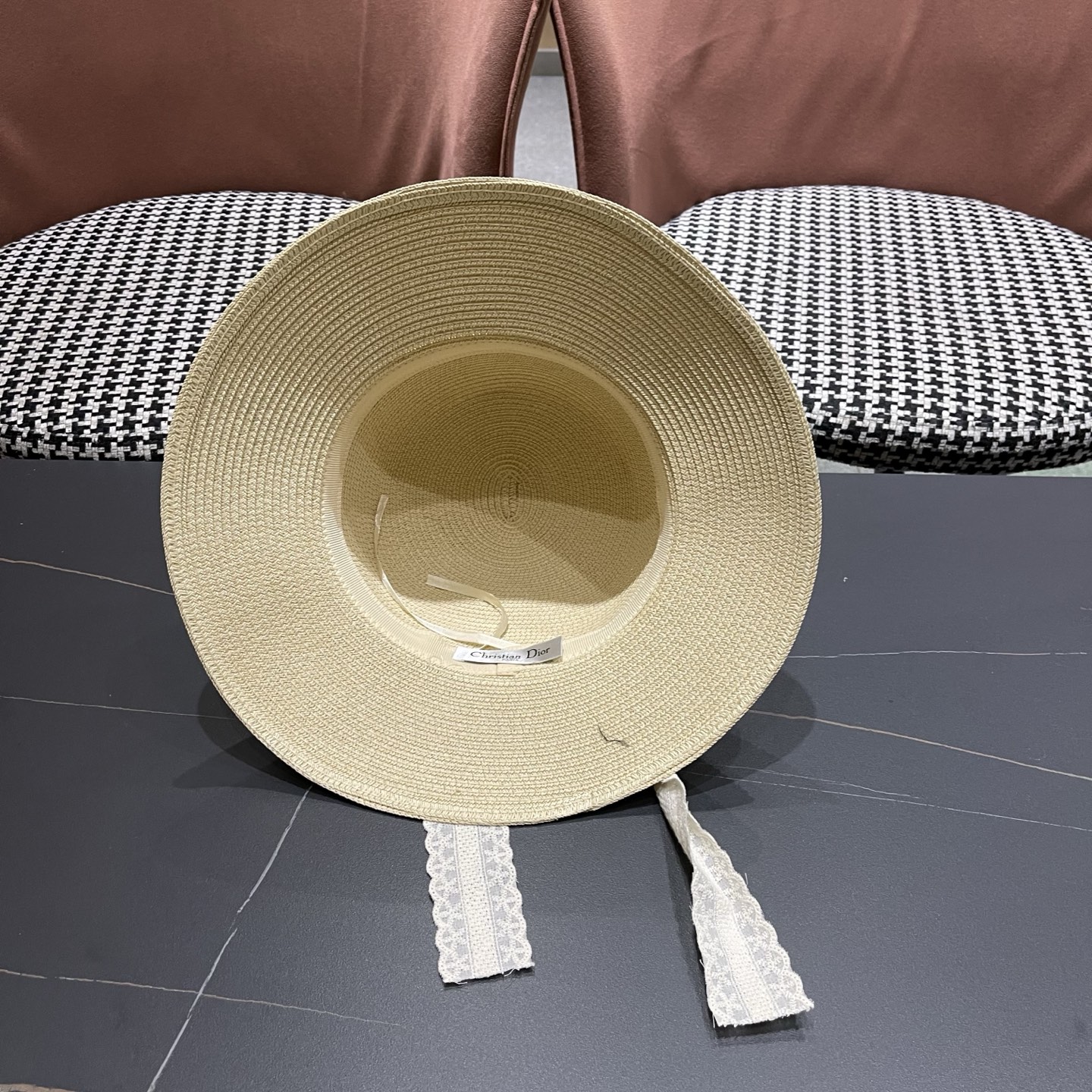 Dior迪奥 新款沙滩草帽女春夏韩版蕾丝蝴蝶结海边遮阳帽透气防晒帽