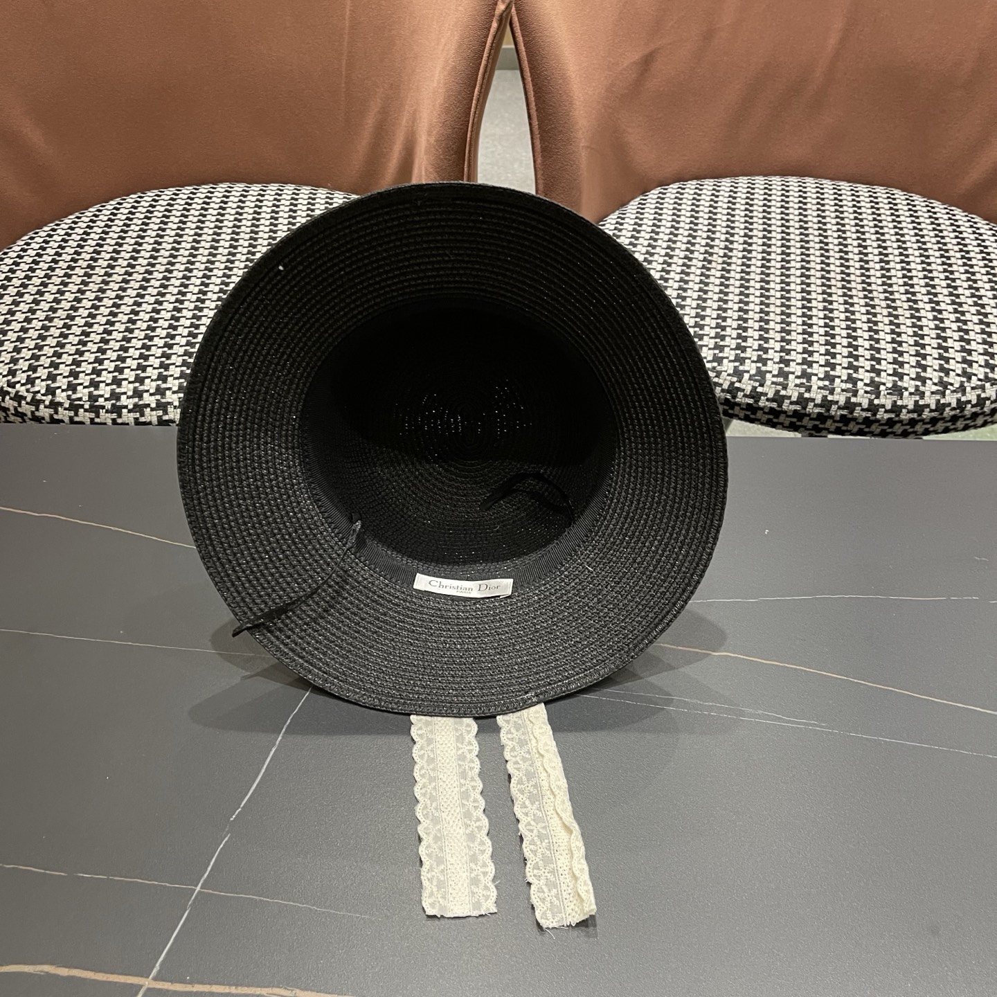 Dior迪奥 新款沙滩草帽女春夏韩版蕾丝蝴蝶结海边遮阳帽透气防晒帽