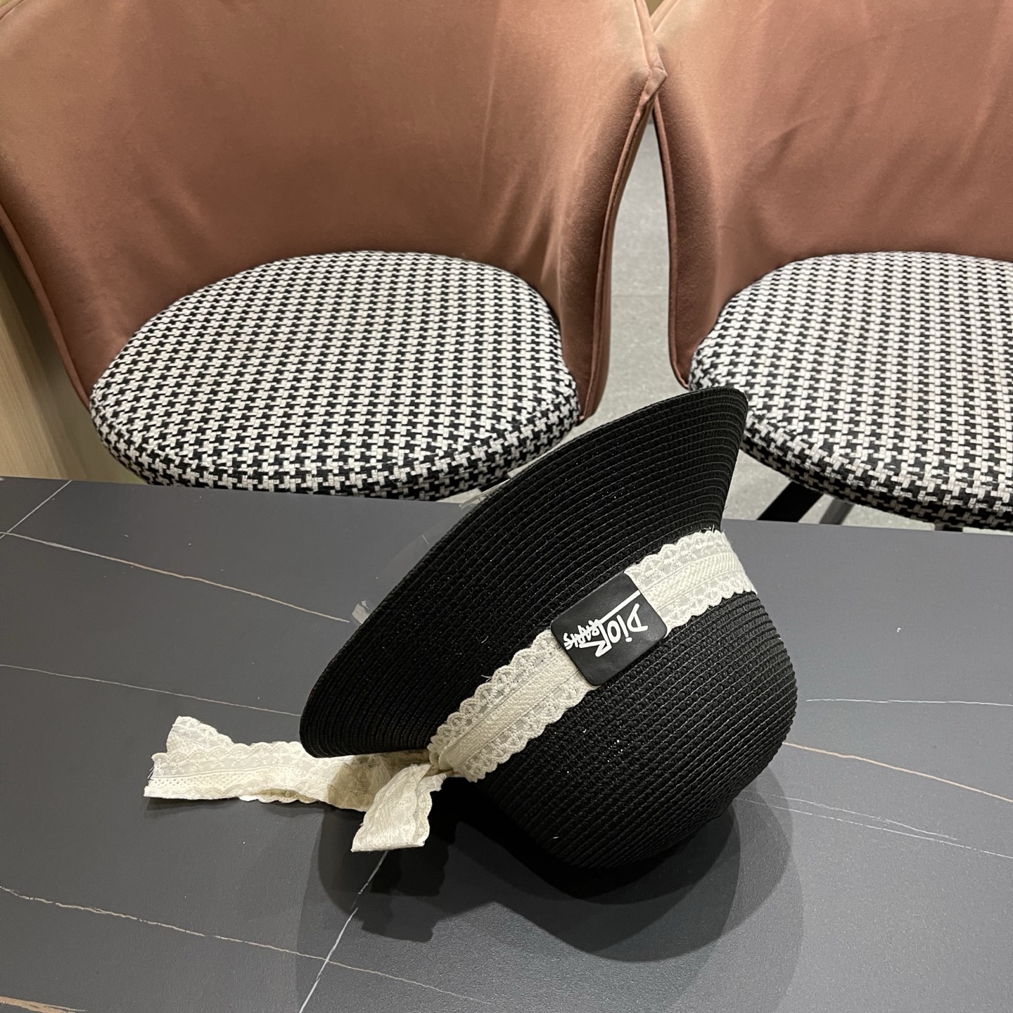 Dior迪奥 新款沙滩草帽女春夏韩版蕾丝蝴蝶结海边遮阳帽透气防晒帽