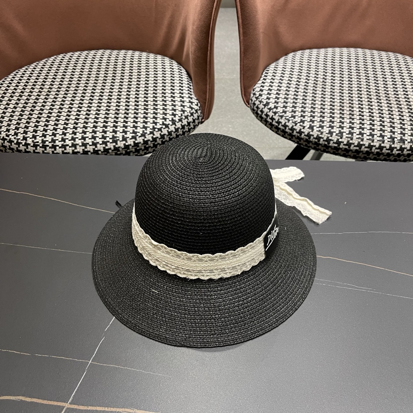 Dior迪奥 新款沙滩草帽女春夏韩版蕾丝蝴蝶结海边遮阳帽透气防晒帽