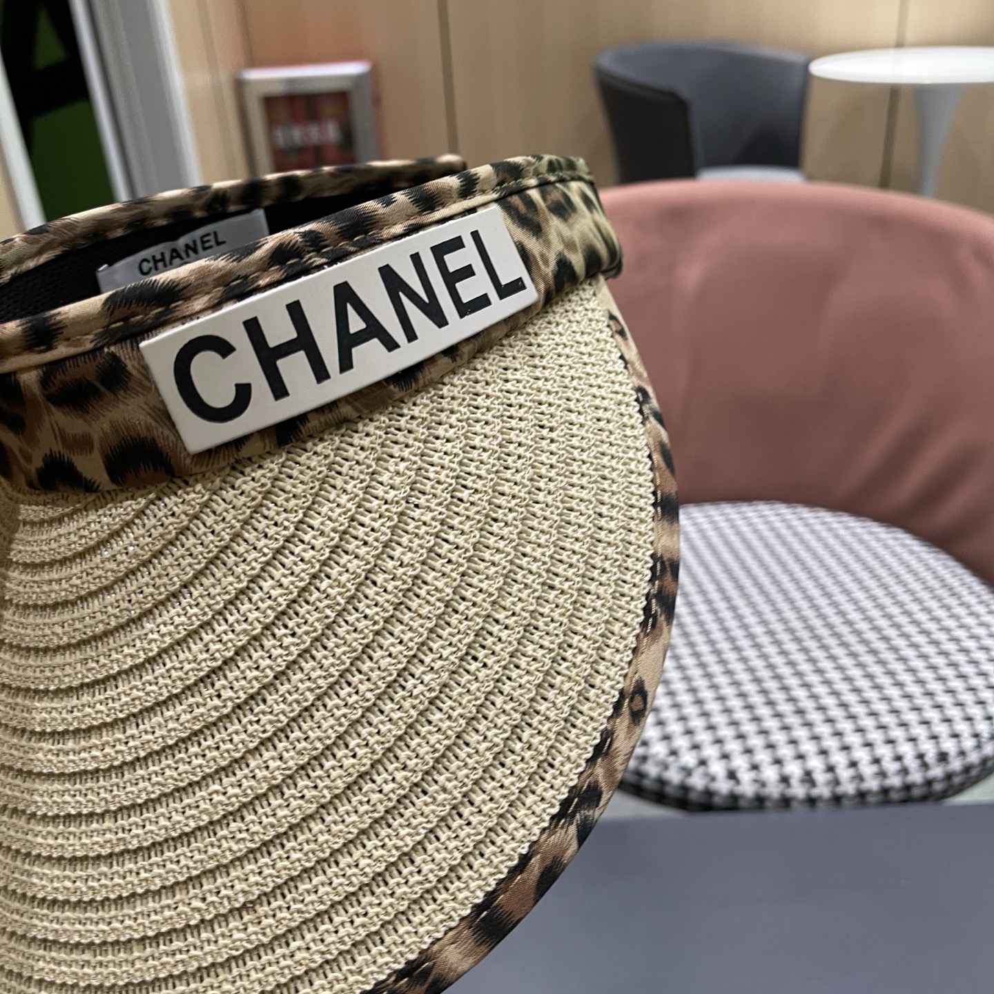 CHANEL香夸儿 赴约夏日～新款豹纹黑胶发箍式空顶防晒帽女户外防紫外线遮阳帽子