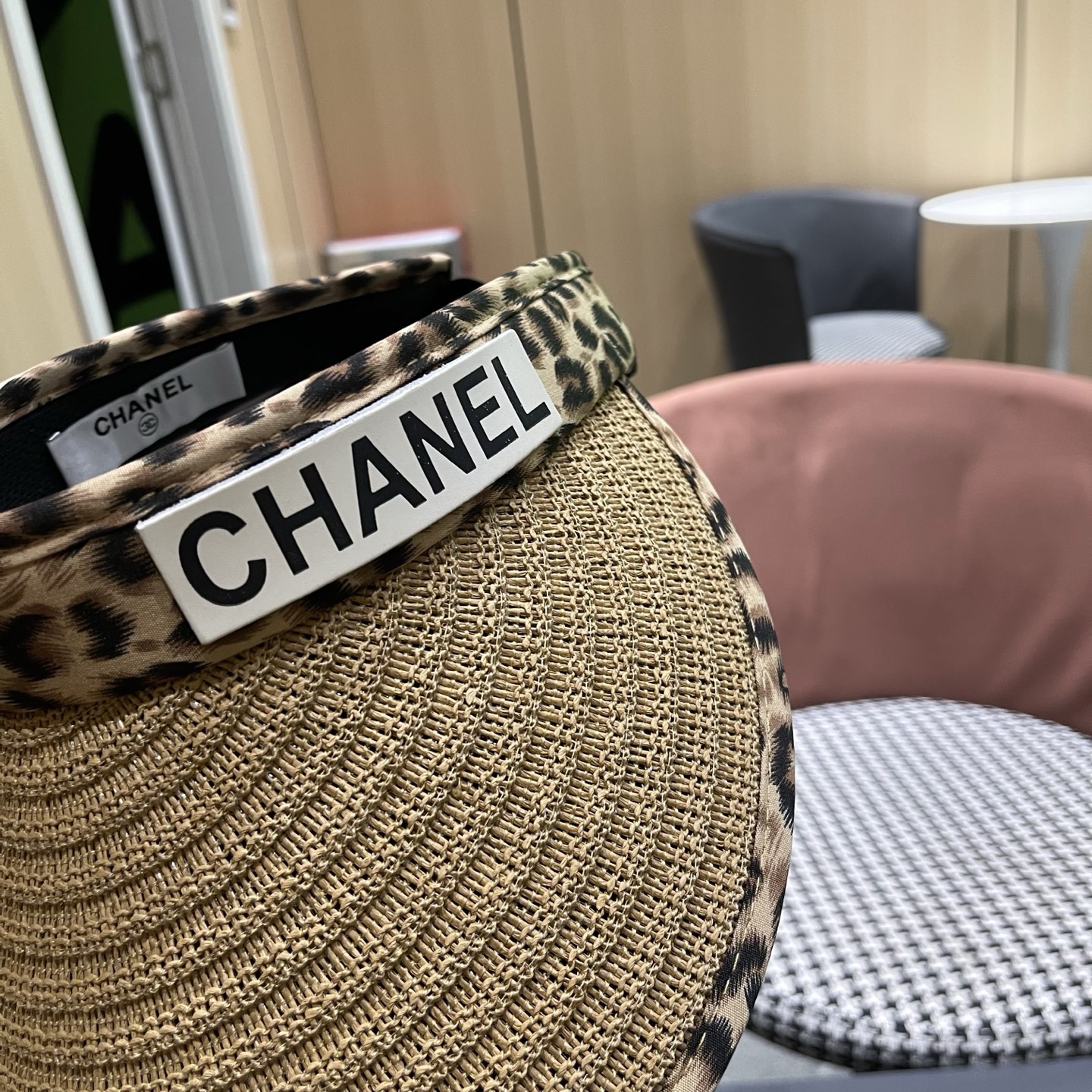 CHANEL香夸儿 赴约夏日～新款豹纹黑胶发箍式空顶防晒帽女户外防紫外线遮阳帽子