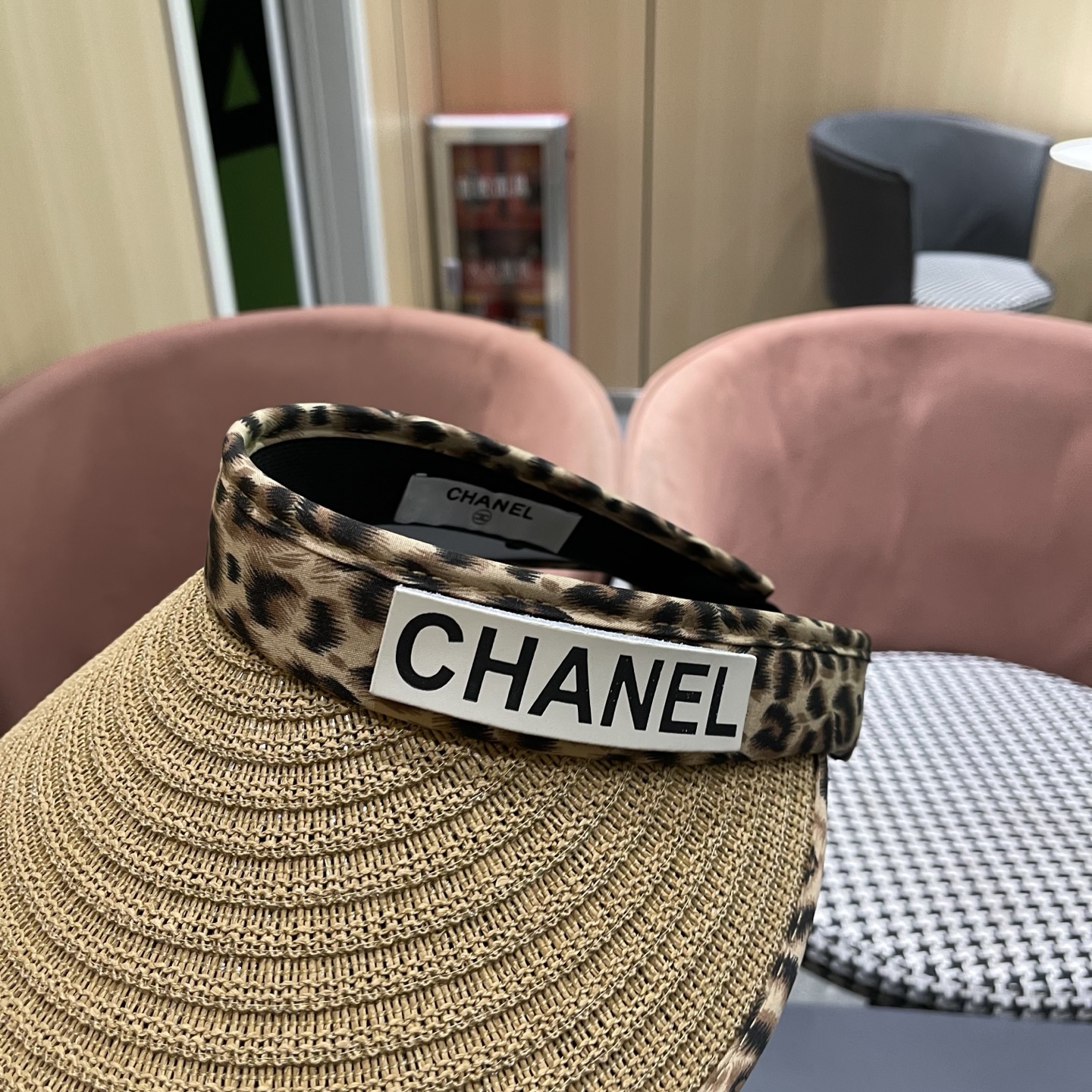 CHANEL香夸儿 赴约夏日～新款豹纹黑胶发箍式空顶防晒帽女户外防紫外线遮阳帽子