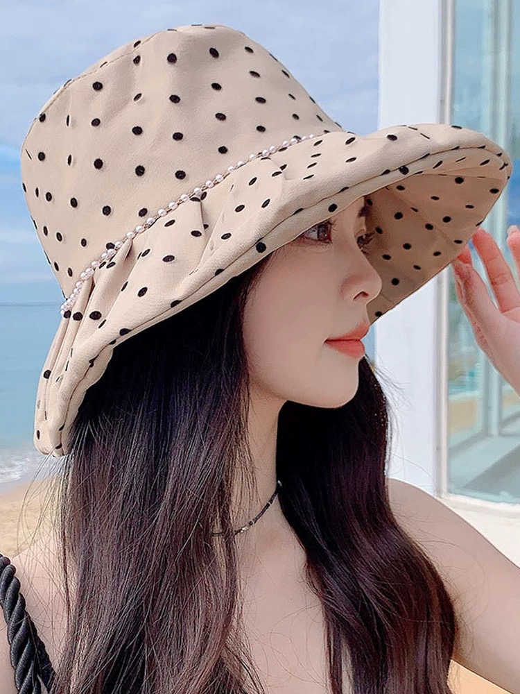 MONCLER（蒙口）渔夫帽女春夏季新款优雅出游可折叠太阳帽大帽檐遮脸防晒遮阳帽女