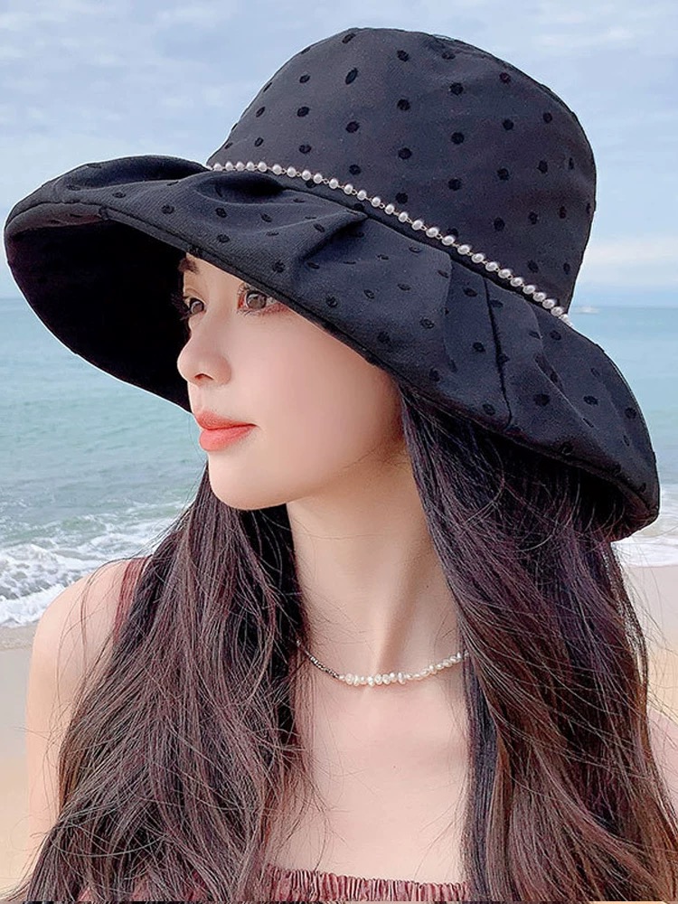 MONCLER（蒙口）渔夫帽女春夏季新款优雅出游可折叠太阳帽大帽檐遮脸防晒遮阳帽女