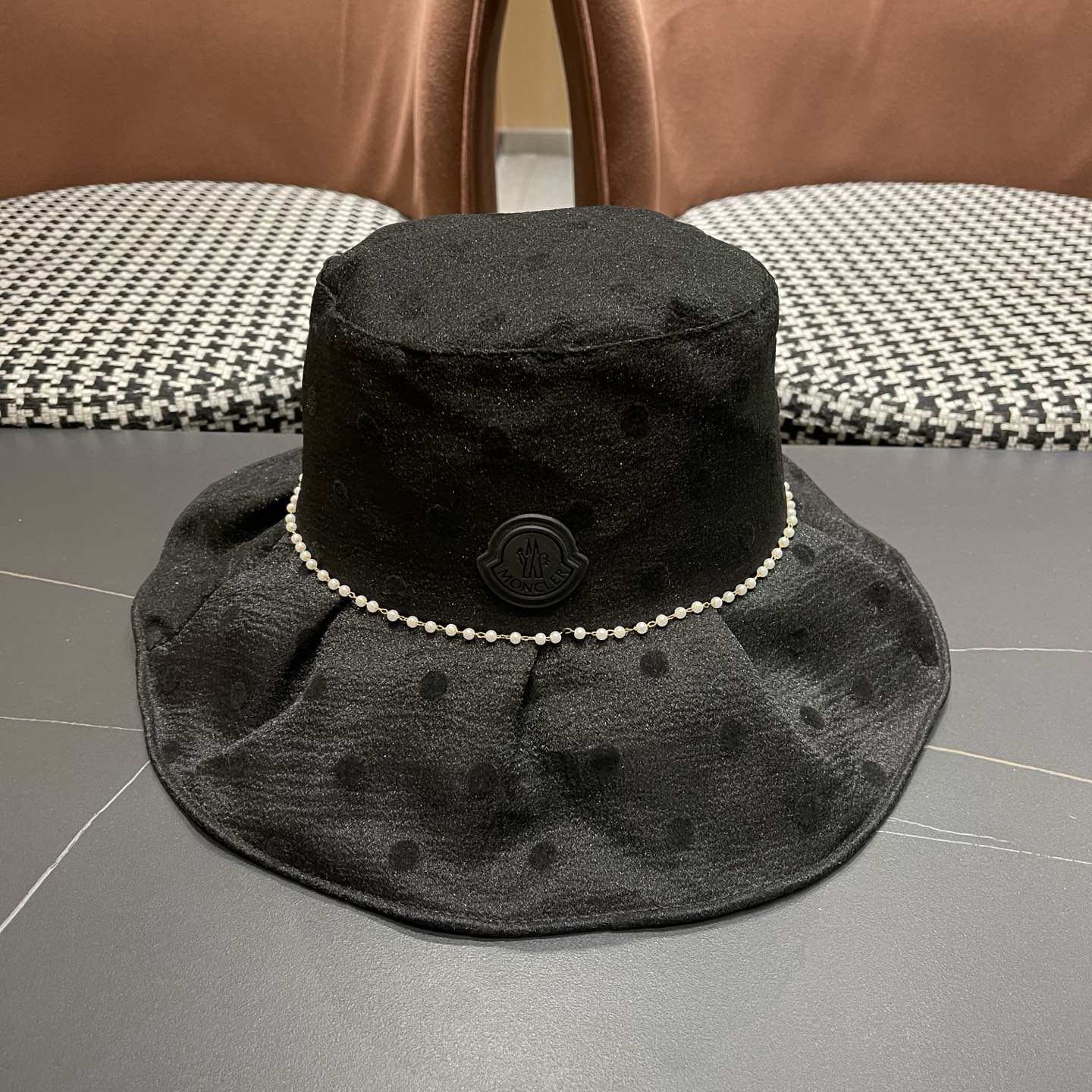 MONCLER（蒙口）渔夫帽女春夏季新款优雅出游可折叠太阳帽大帽檐遮脸防晒遮阳帽女