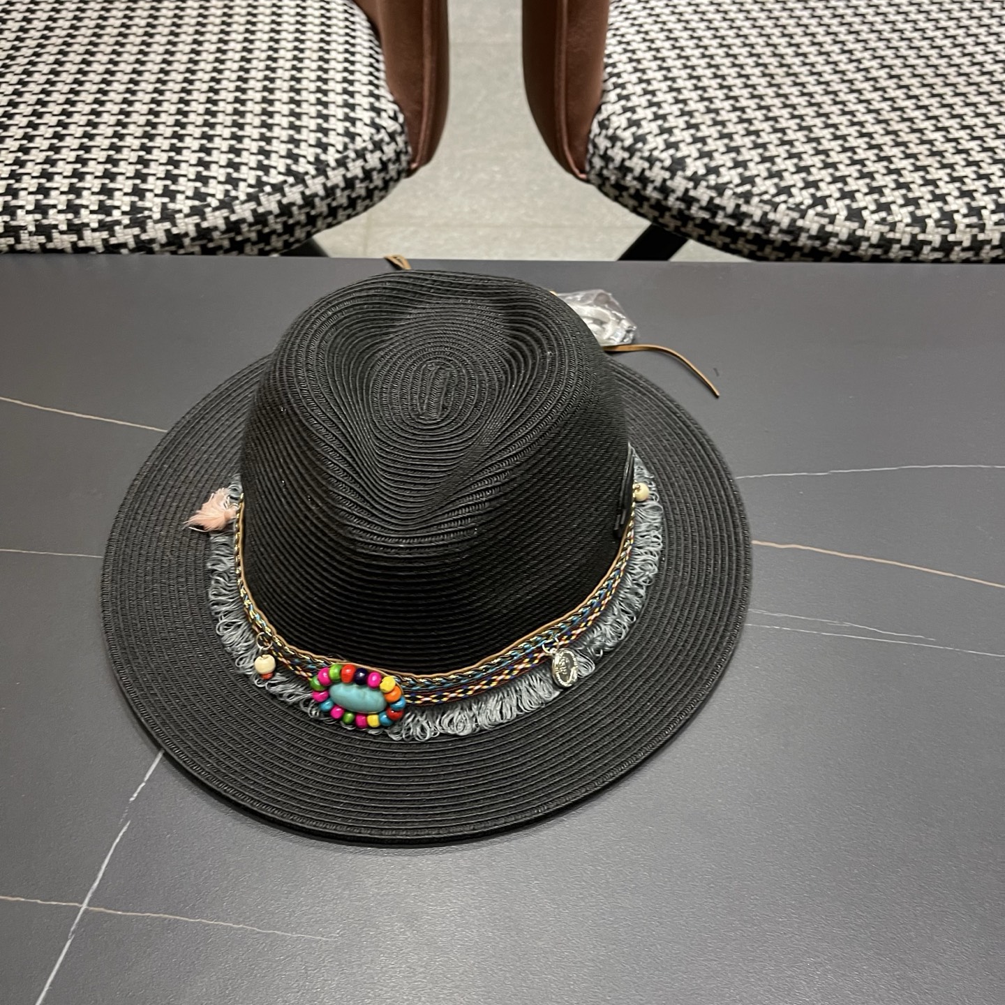 MONCLER（蒙口） 草帽女夏天出游防晒遮阳帽新款民族风爵士帽大檐沙滩帽