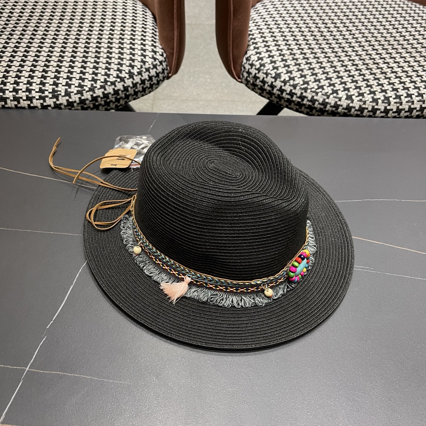 MONCLER（蒙口） 草帽女夏天出游防晒遮阳帽新款民族风爵士帽大檐沙滩帽