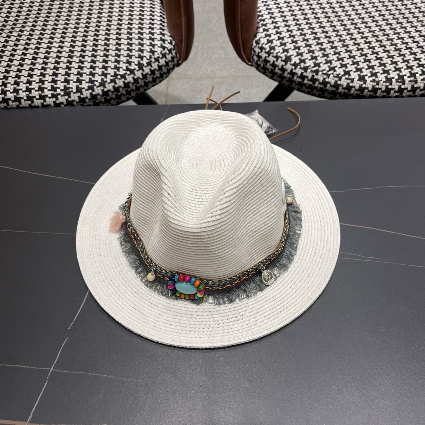 MONCLER（蒙口） 草帽女夏天出游防晒遮阳帽新款民族风爵士帽大檐沙滩帽