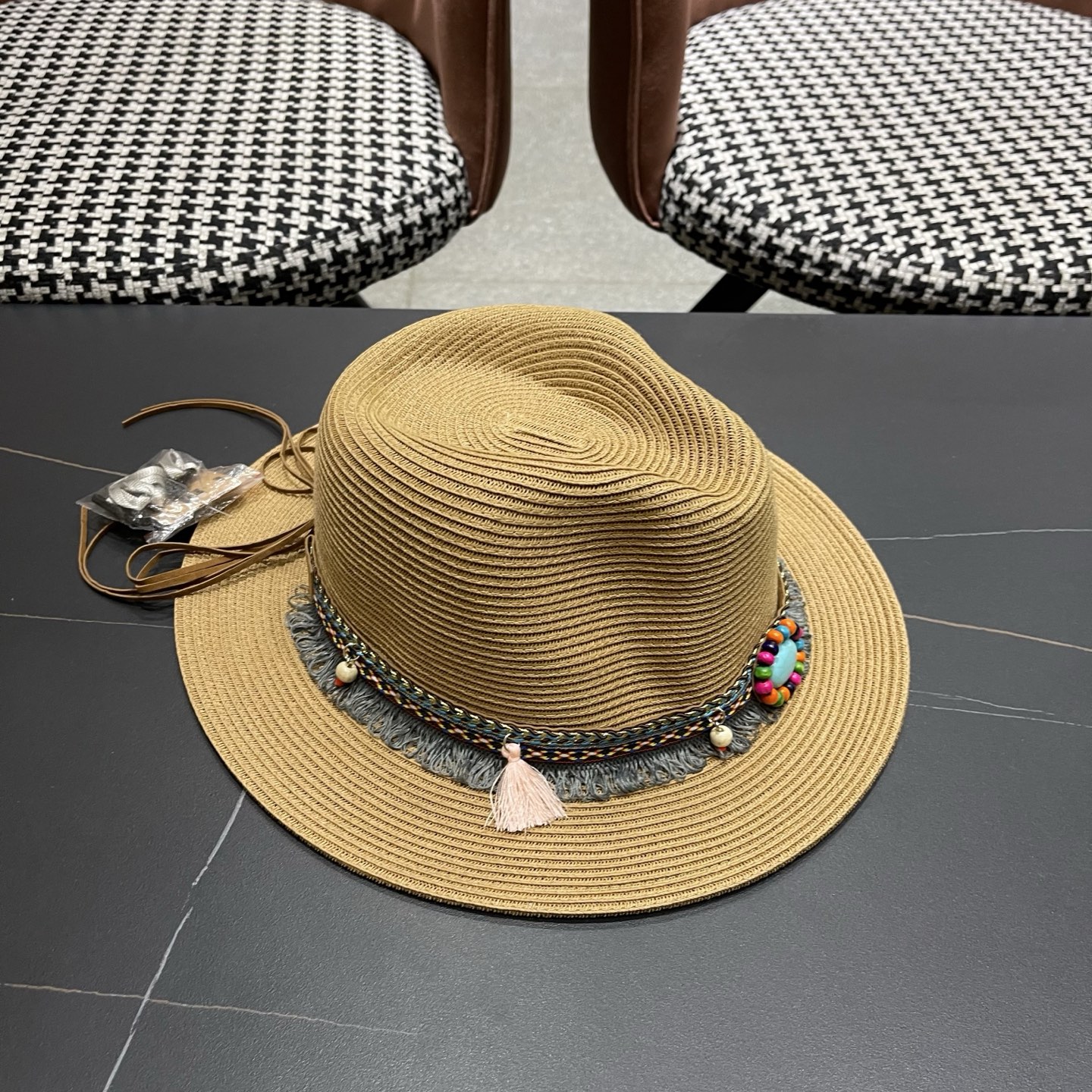 MONCLER（蒙口） 草帽女夏天出游防晒遮阳帽新款民族风爵士帽大檐沙滩帽