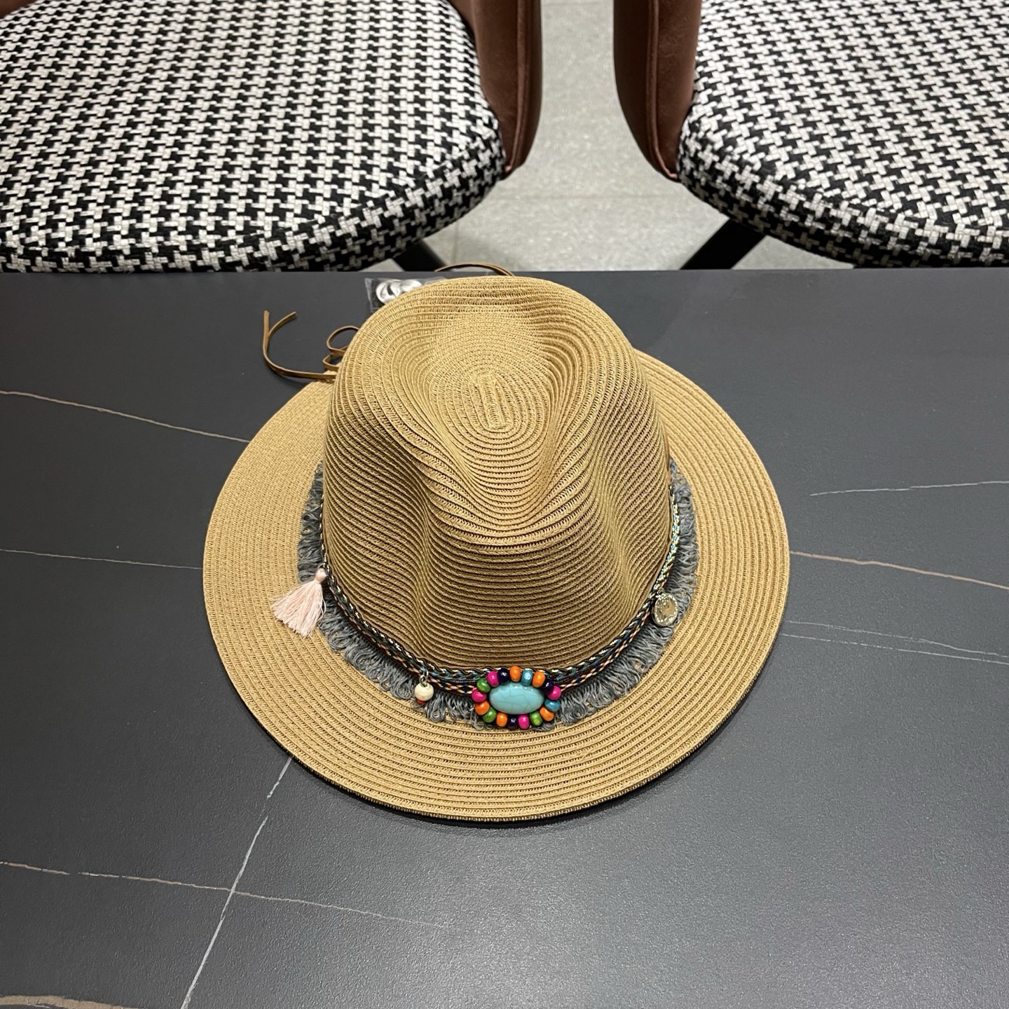 MONCLER（蒙口） 草帽女夏天出游防晒遮阳帽新款民族风爵士帽大檐沙滩帽