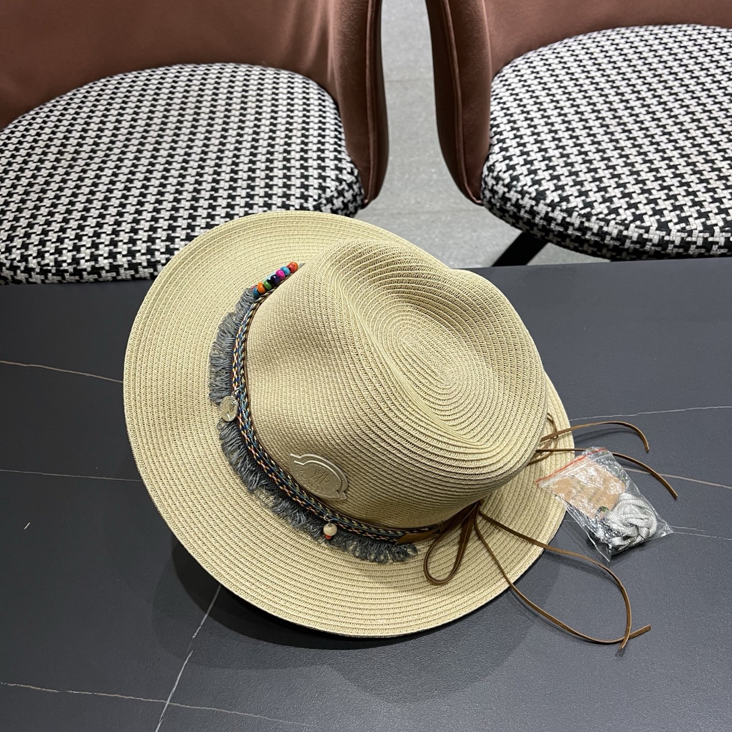 MONCLER（蒙口） 草帽女夏天出游防晒遮阳帽新款民族风爵士帽大檐沙滩帽