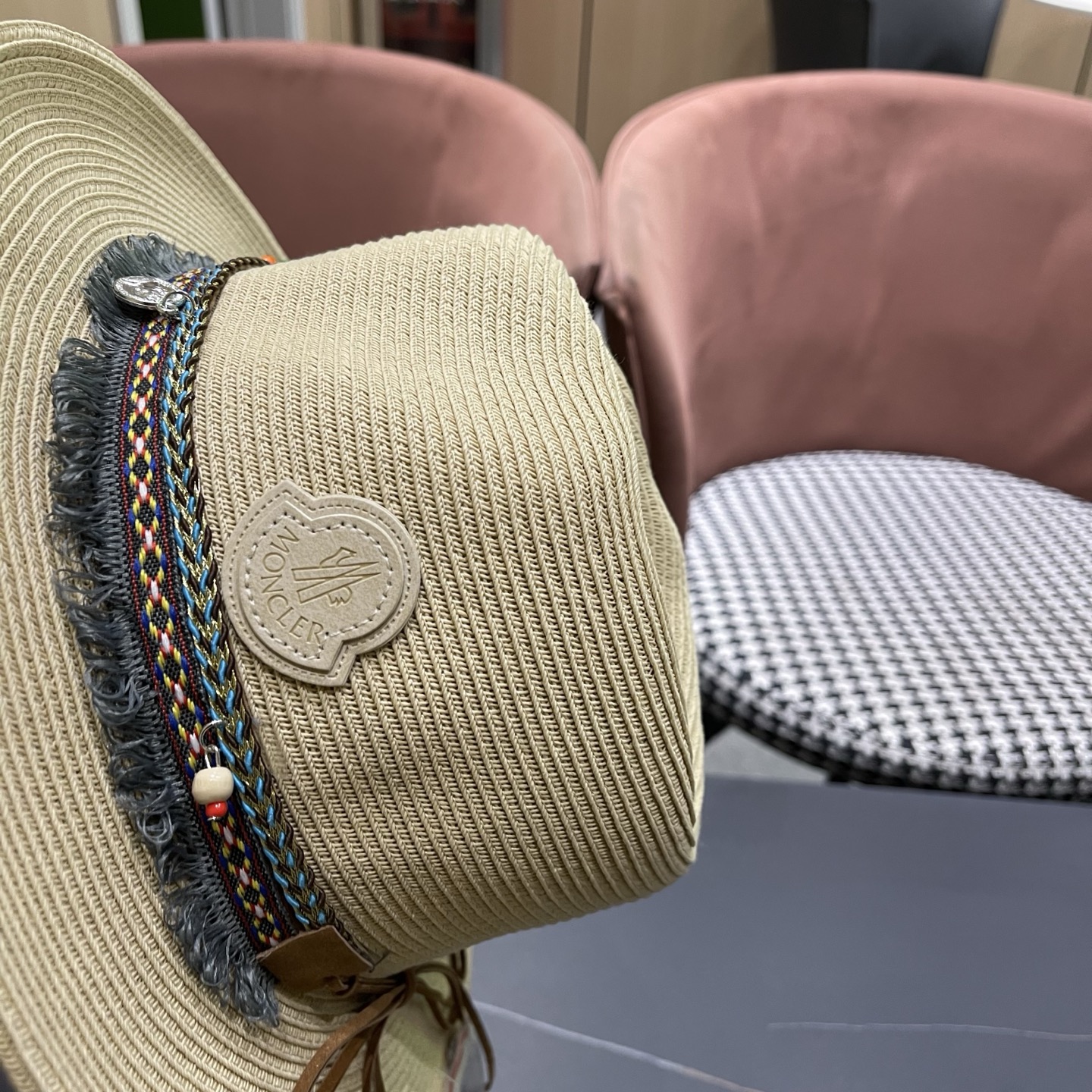 MONCLER（蒙口） 草帽女夏天出游防晒遮阳帽新款民族风爵士帽大檐沙滩帽