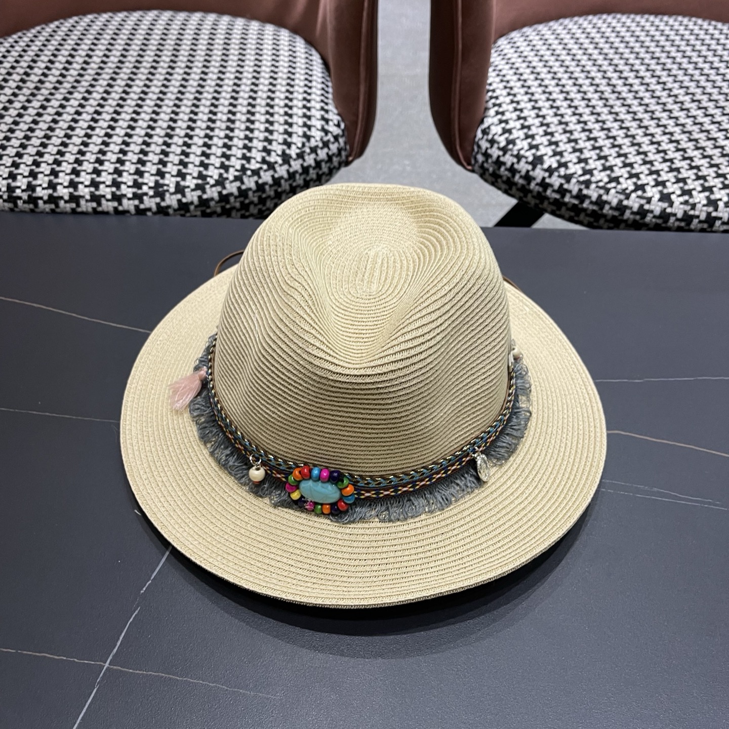 MONCLER（蒙口） 草帽女夏天出游防晒遮阳帽新款民族风爵士帽大檐沙滩帽