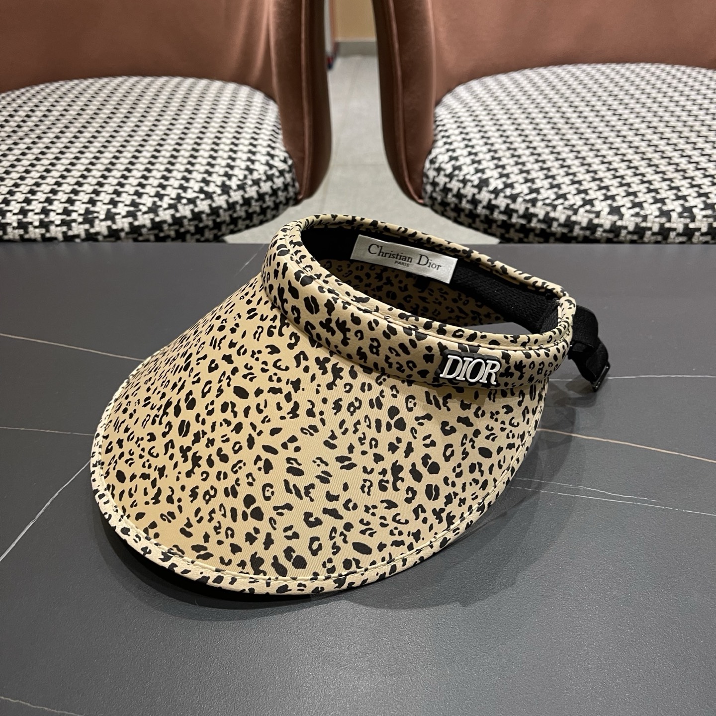 迪奥Dior 豹纹冰丝发箍空顶遮阳帽女夏季大帽檐防晒遮阳帽户外骑车时尚帽子