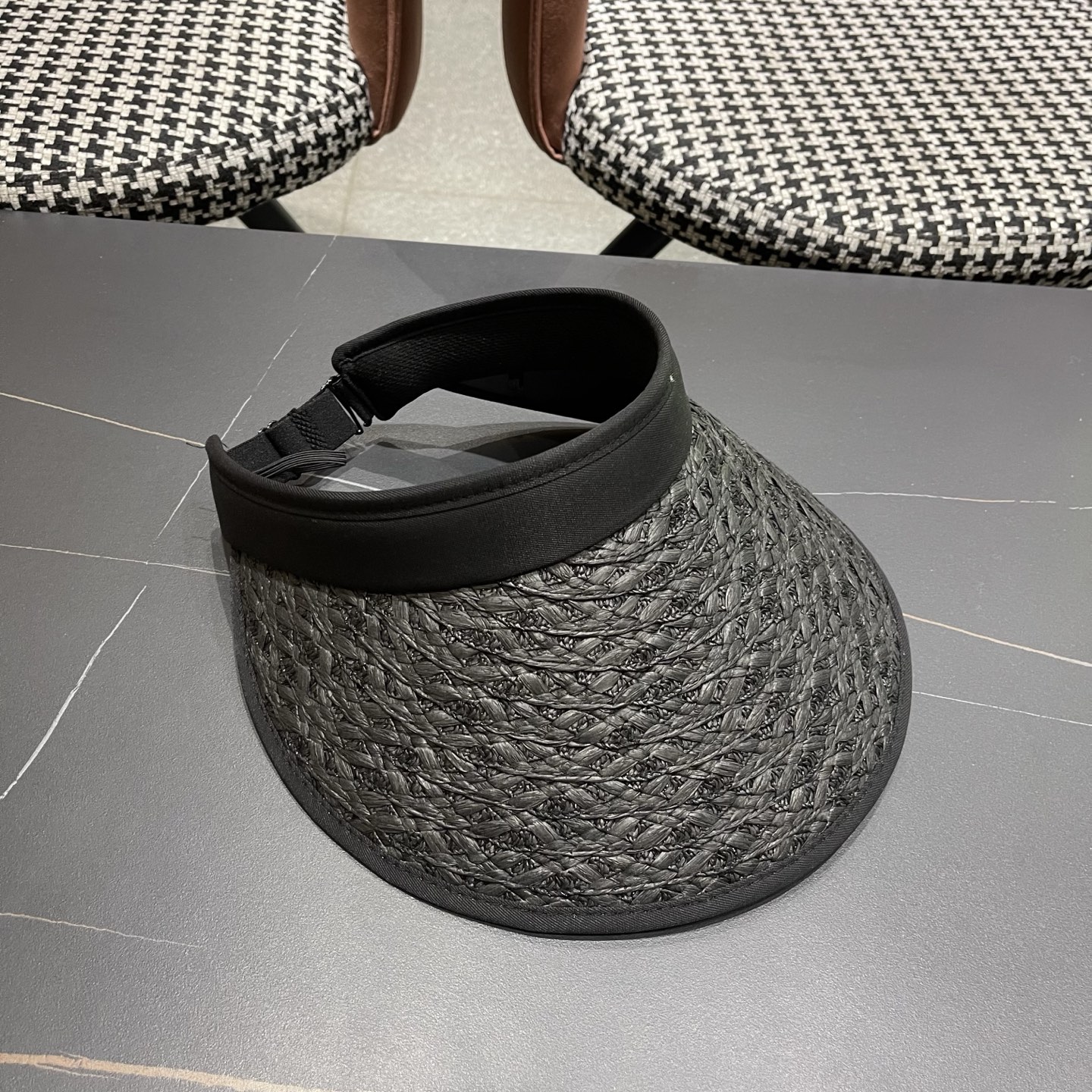 Dior迪奥 夏季户外草编黑胶防紫外线空顶防晒帽女新款大檐百搭透气遮阳帽子