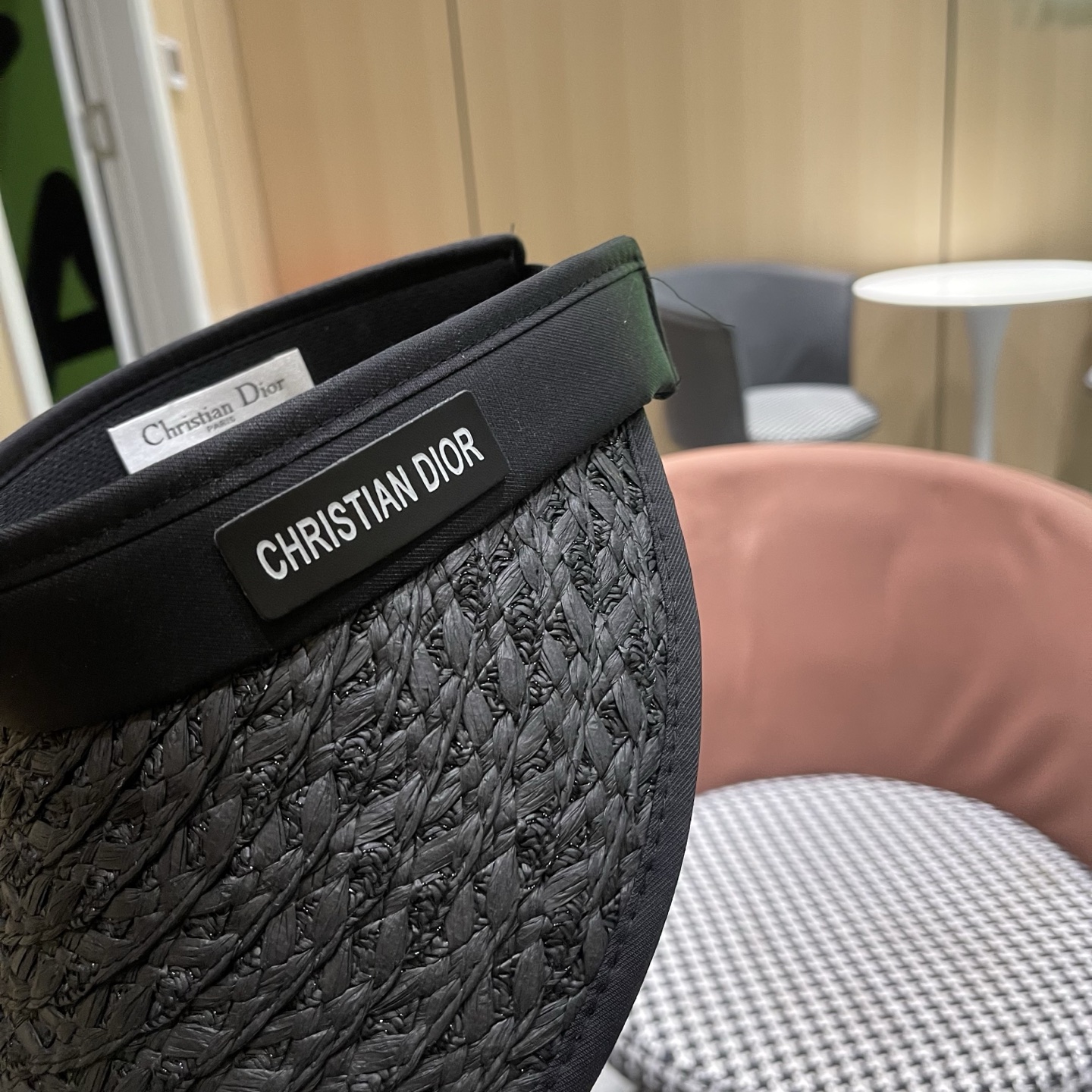 Dior迪奥 夏季户外草编黑胶防紫外线空顶防晒帽女新款大檐百搭透气遮阳帽子