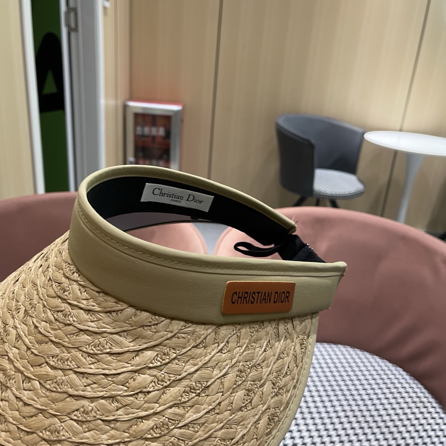 Dior迪奥 夏季户外草编黑胶防紫外线空顶防晒帽女新款大檐百搭透气遮阳帽子