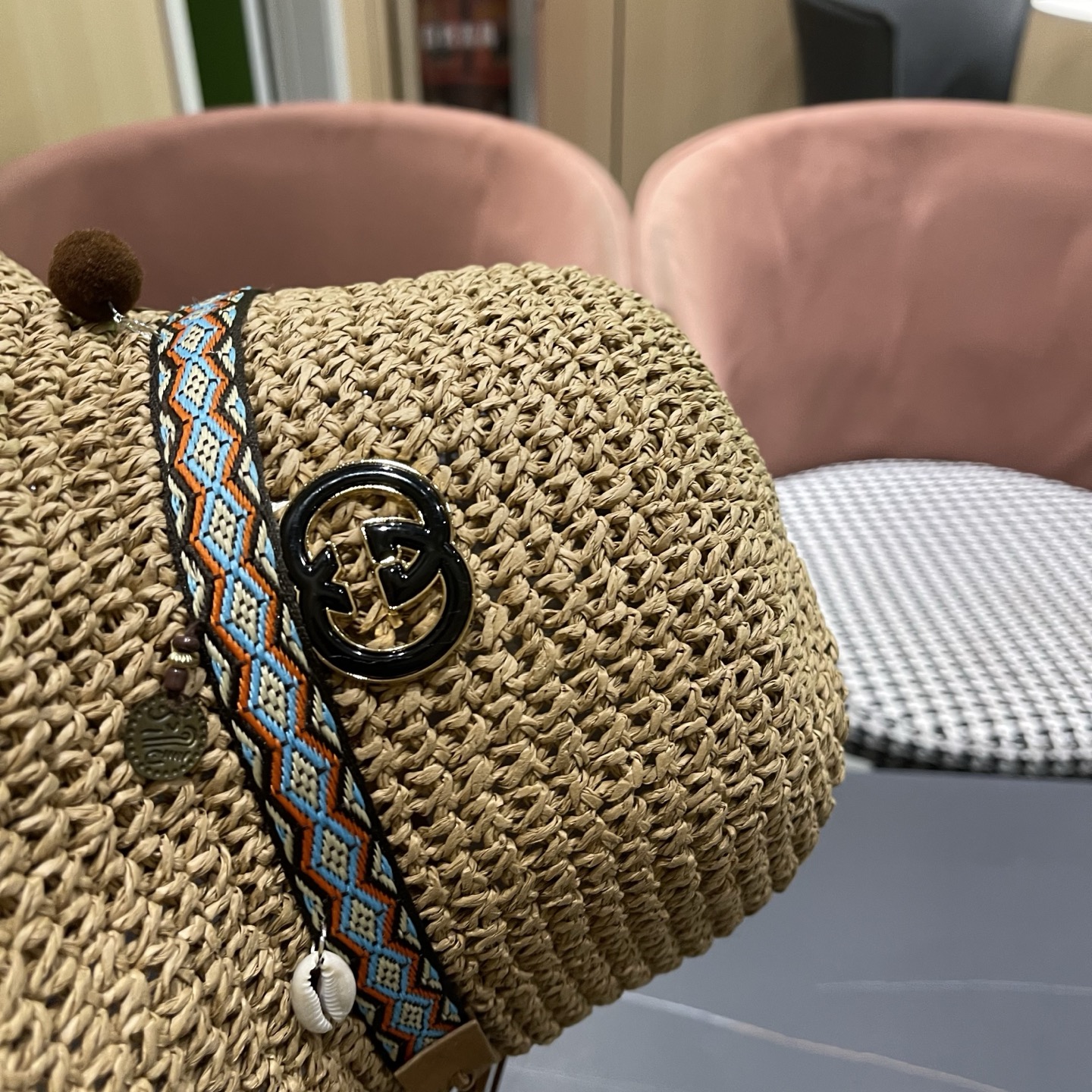 Gucci古奇新款四季款小渔夫镂空渔夫帽手工编织小桶帽，清新小甜心色系超🉑