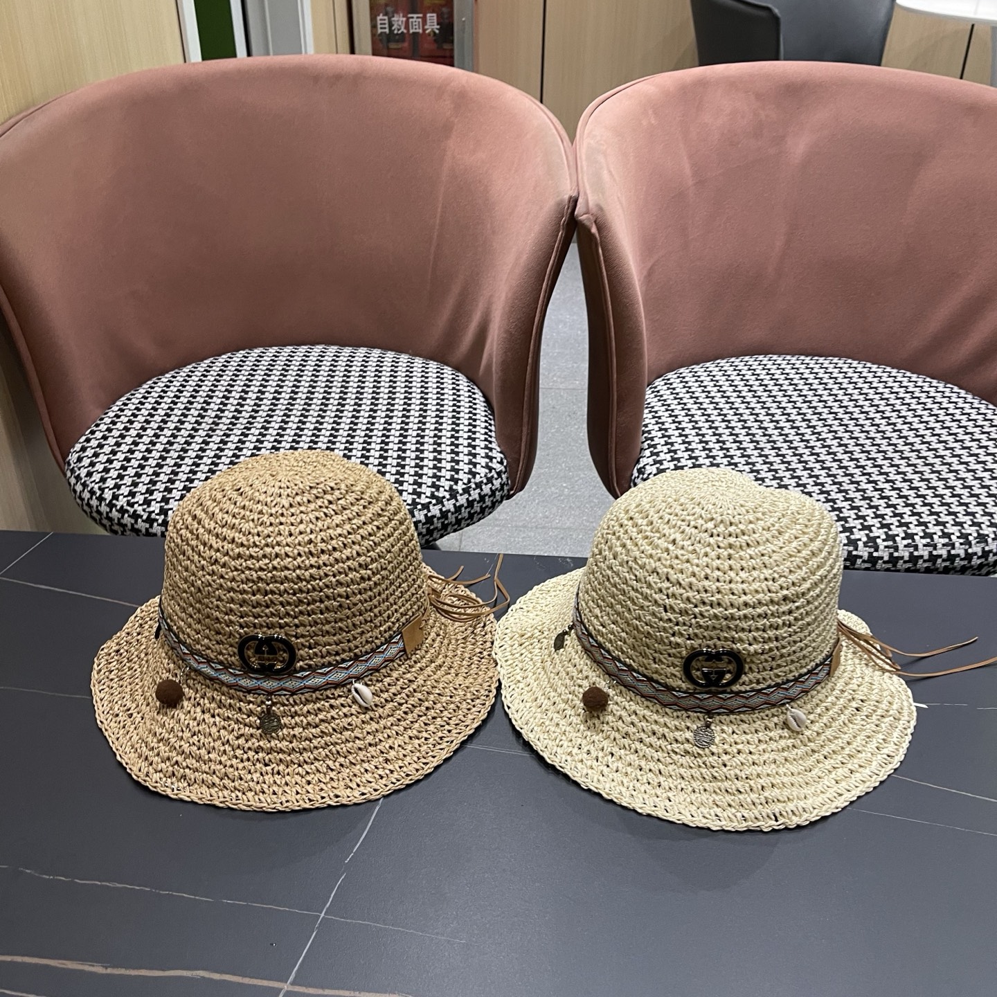 Gucci古奇新款四季款小渔夫镂空渔夫帽手工编织小桶帽，清新小甜心色系超🉑