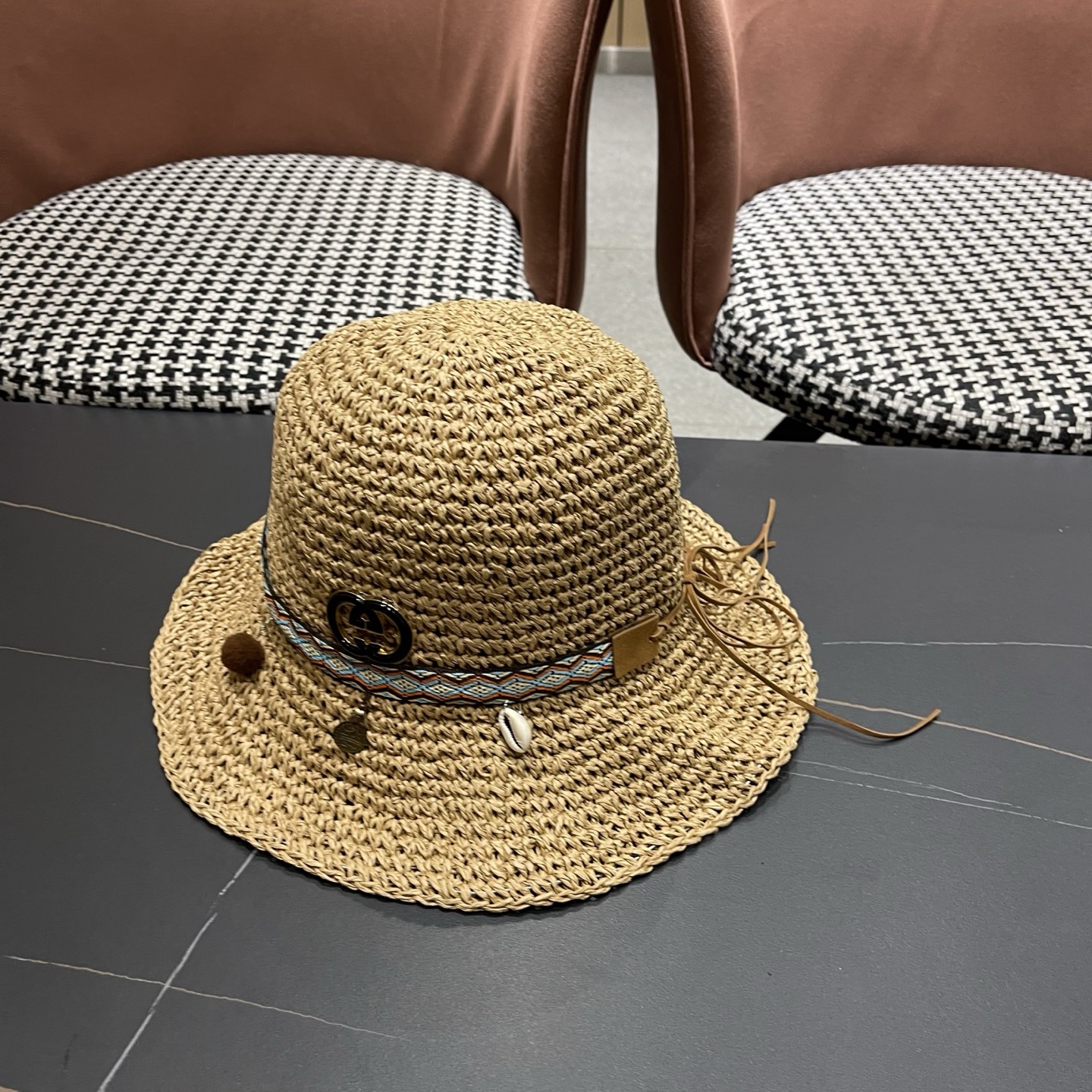 Gucci古奇新款四季款小渔夫镂空渔夫帽手工编织小桶帽，清新小甜心色系超🉑