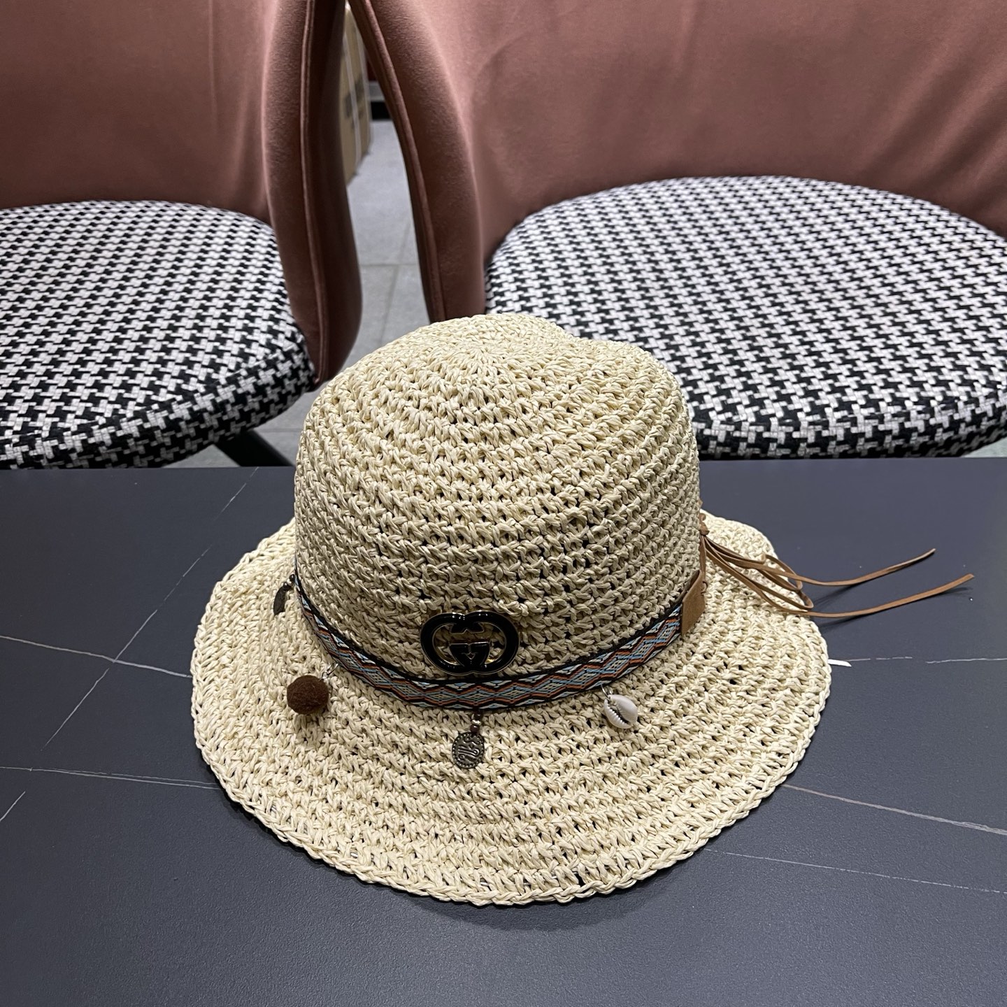Gucci古奇新款四季款小渔夫镂空渔夫帽手工编织小桶帽，清新小甜心色系超🉑