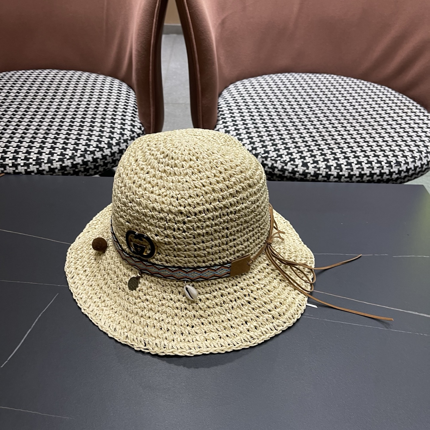 Gucci古奇新款四季款小渔夫镂空渔夫帽手工编织小桶帽，清新小甜心色系超🉑