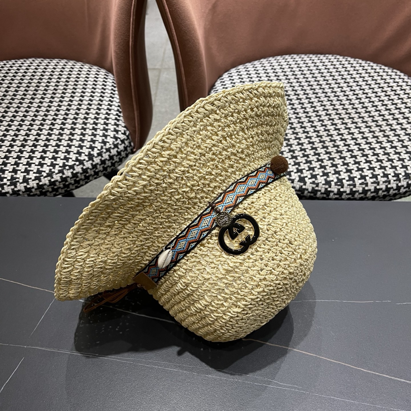 Gucci古奇新款四季款小渔夫镂空渔夫帽手工编织小桶帽，清新小甜心色系超🉑